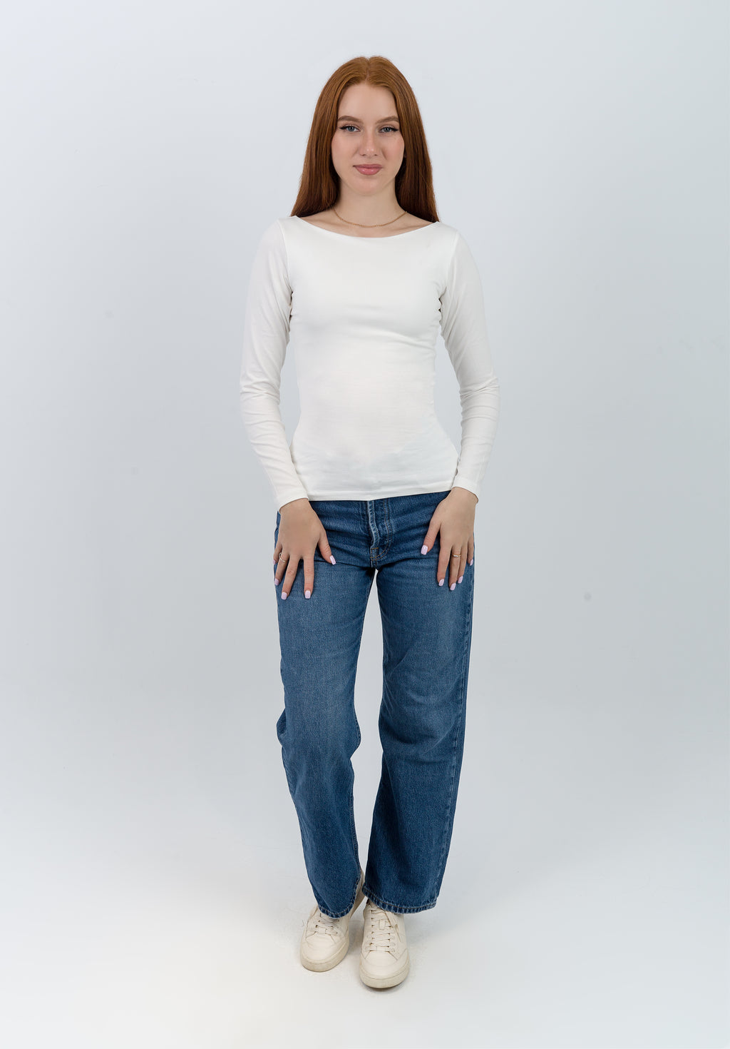 Straight Neck Long Sleeve Top