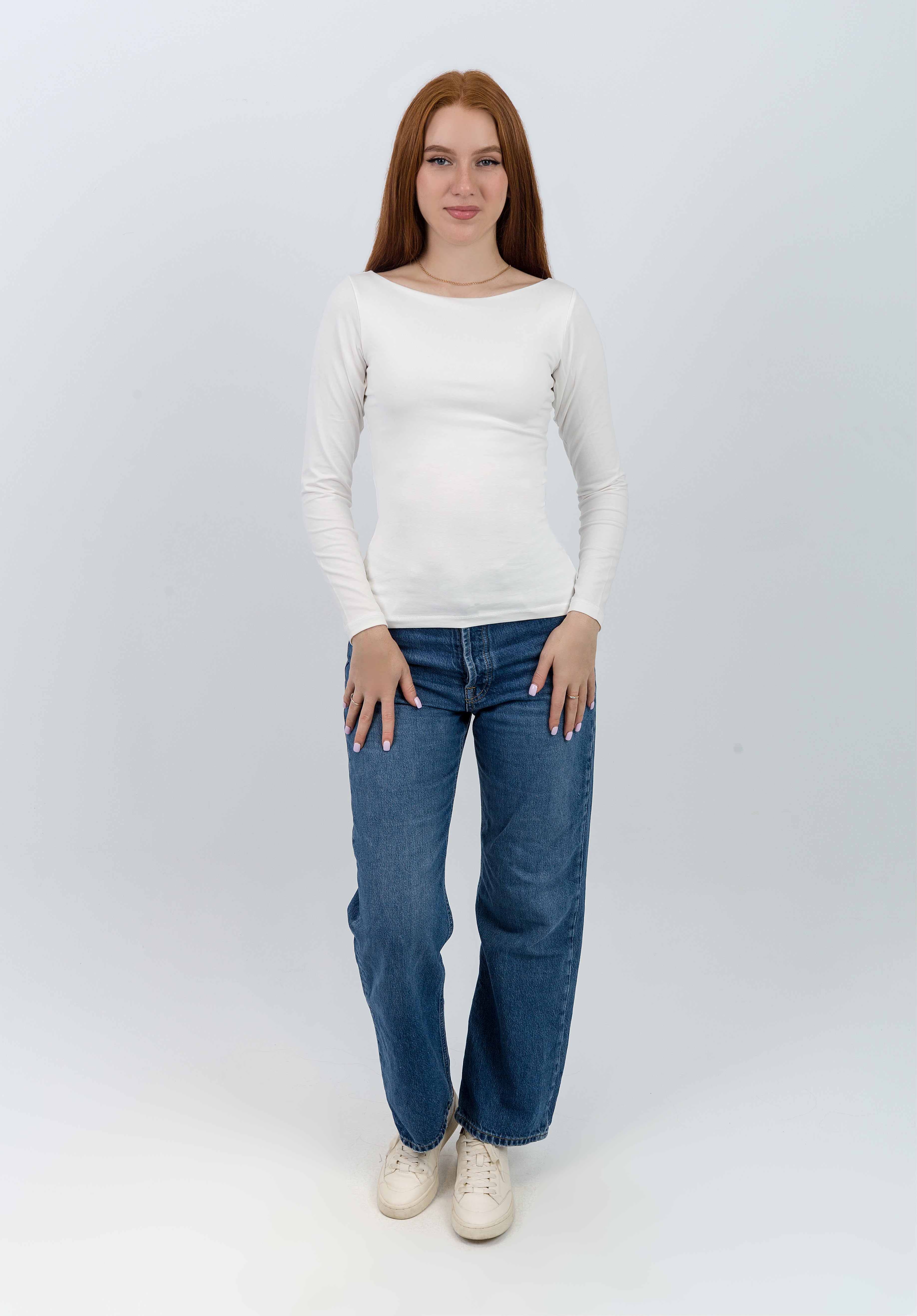 Straight Neck Long Sleeve Top