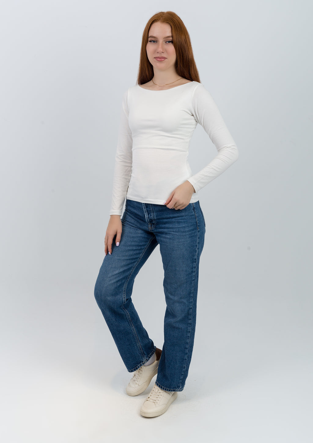 Straight Neck Long Sleeve Top