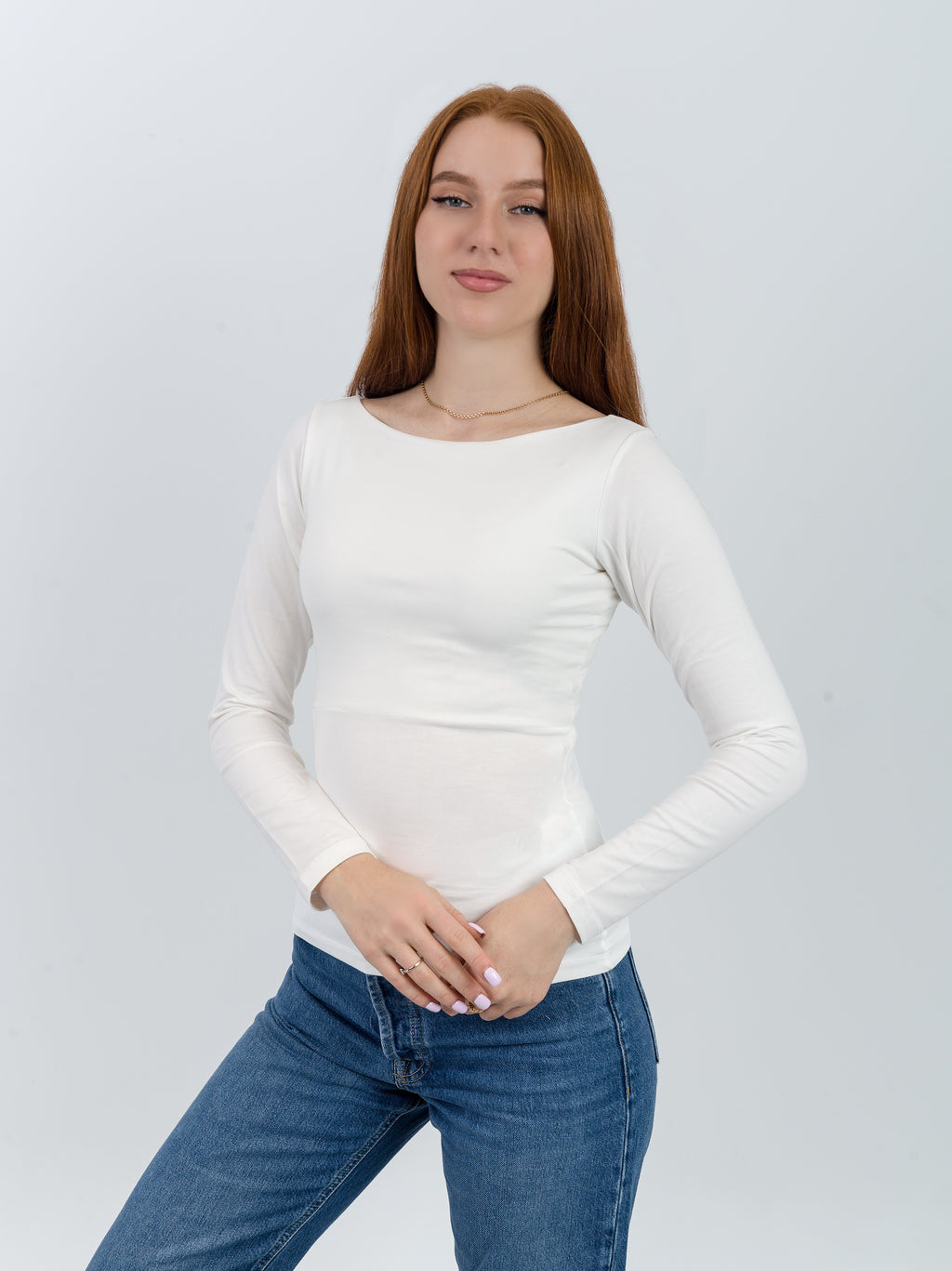 Straight Neck Long Sleeve Top