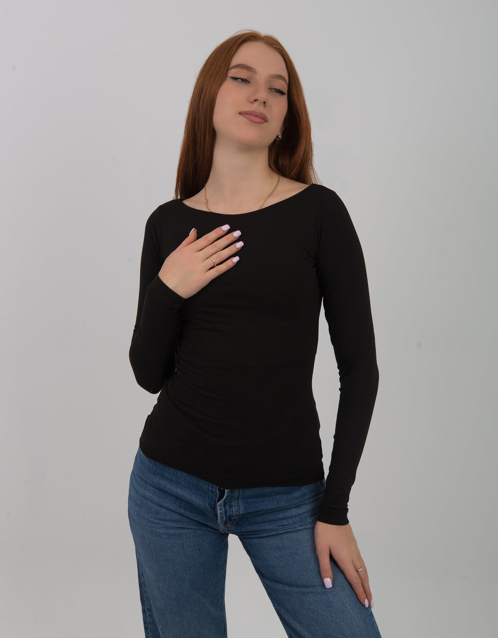 Straight Neck Long Sleeve Top