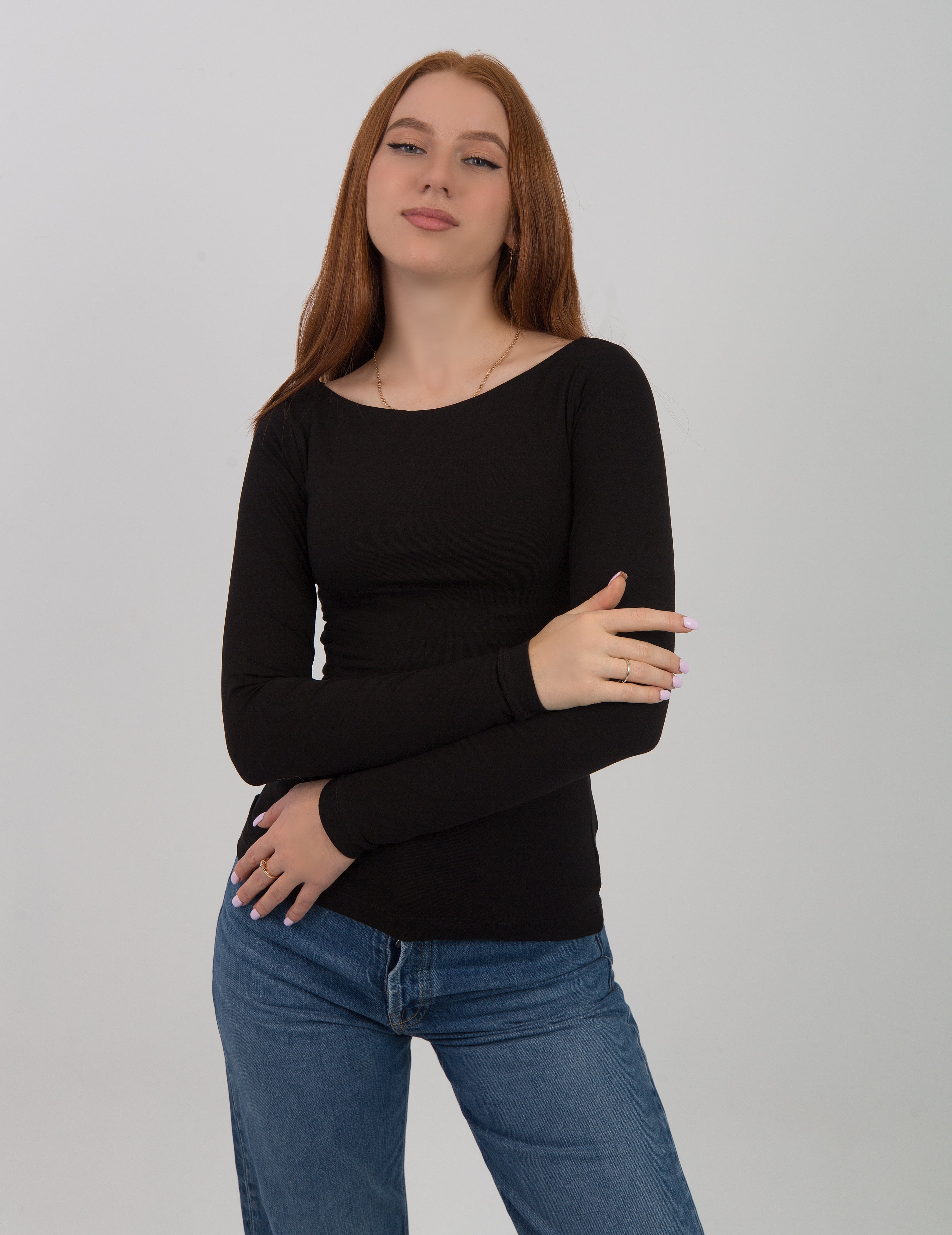 Straight Neck Long Sleeve Top