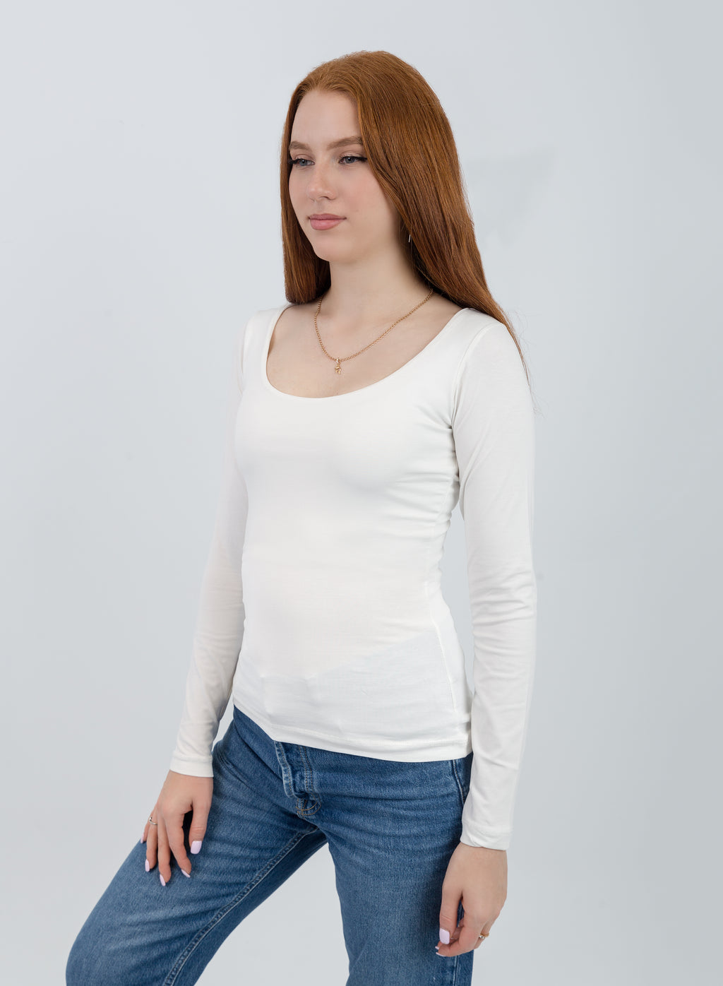 Deep Round Long Sleeve Top