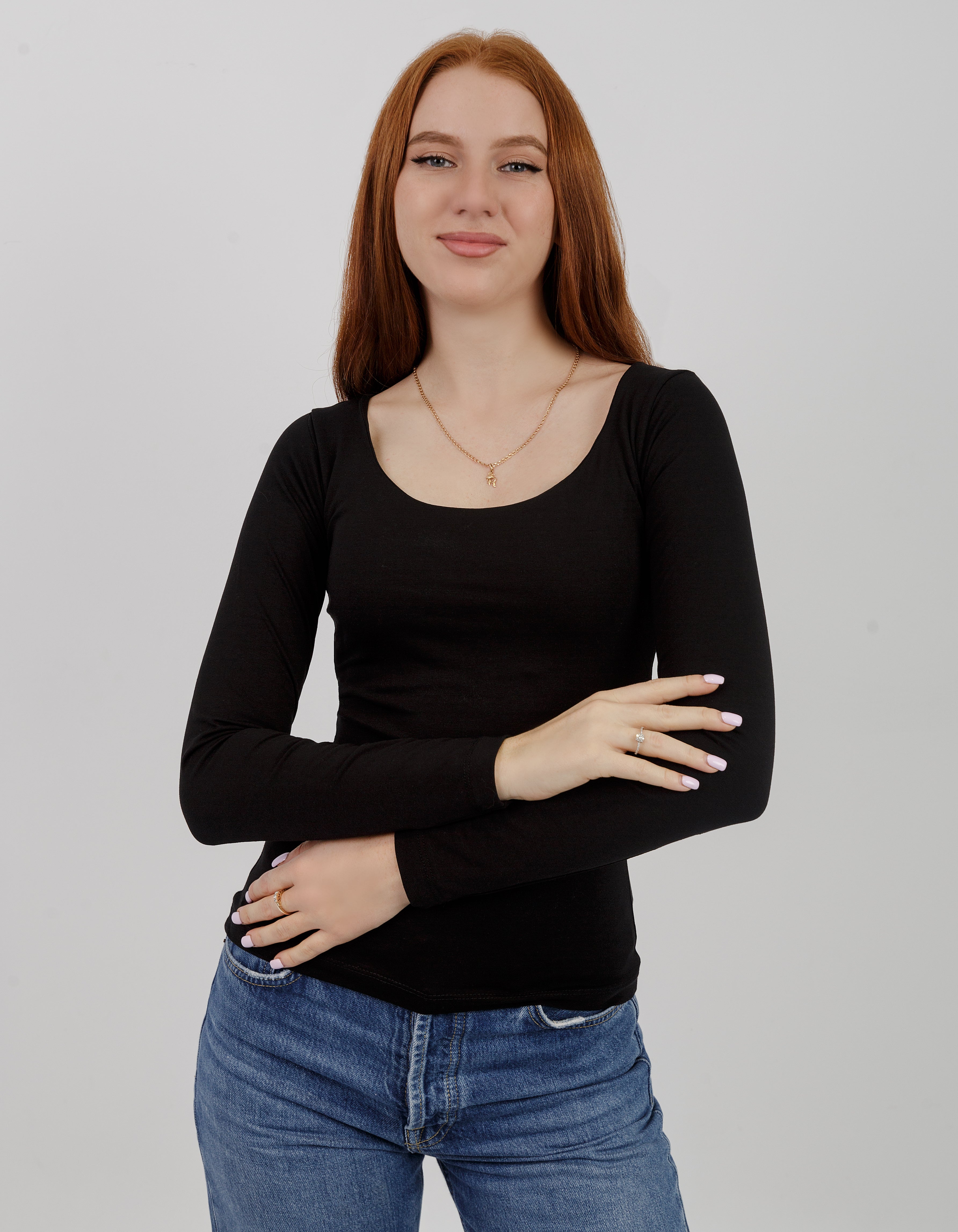 Deep Round Long Sleeve Top