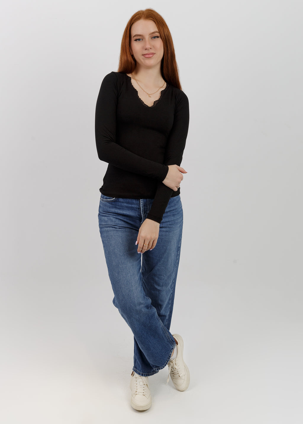 V-Neck Lace Long Sleeve Top