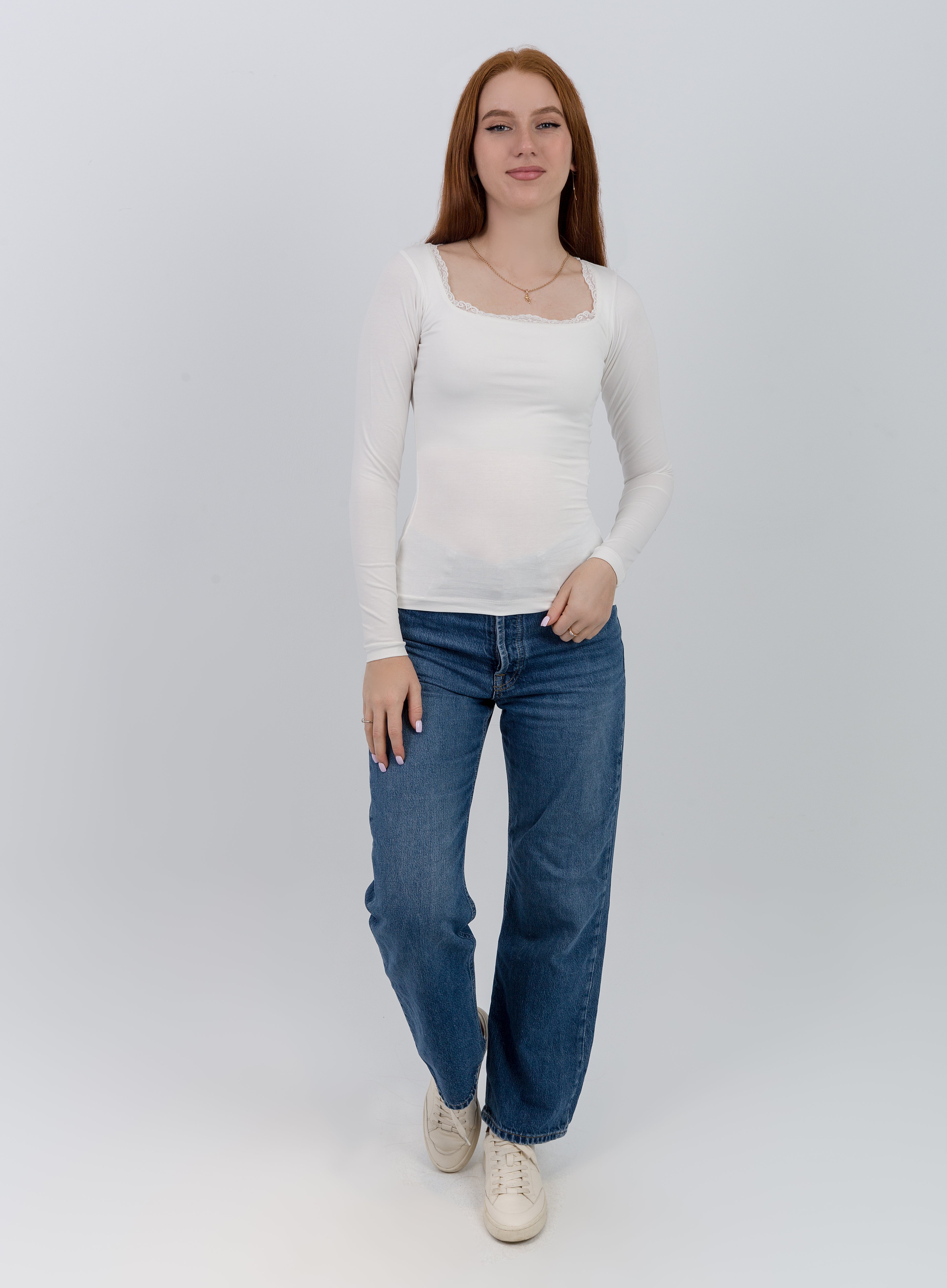 Square Lace Long Sleeve Top
