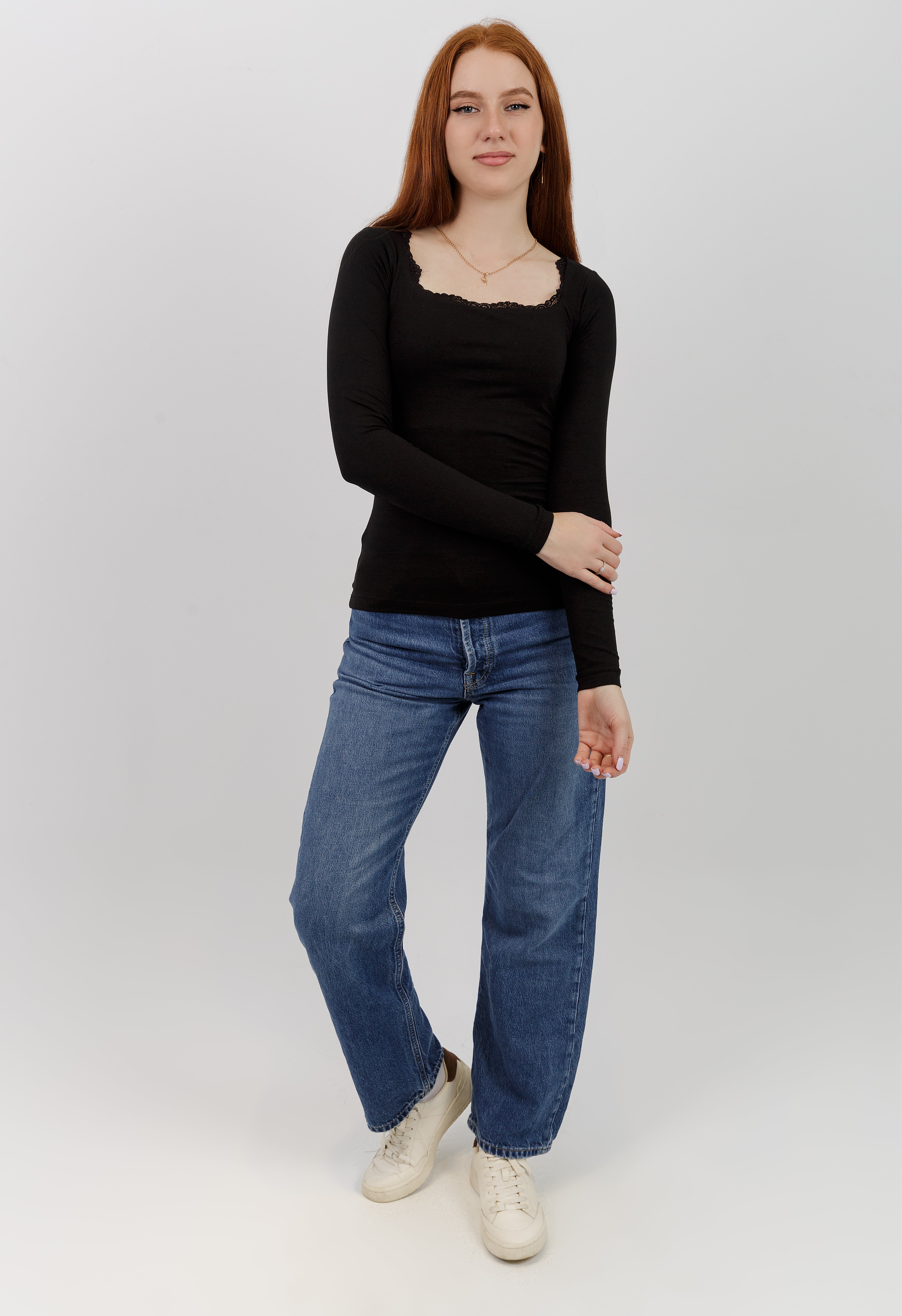 Square Lace Long Sleeve Top