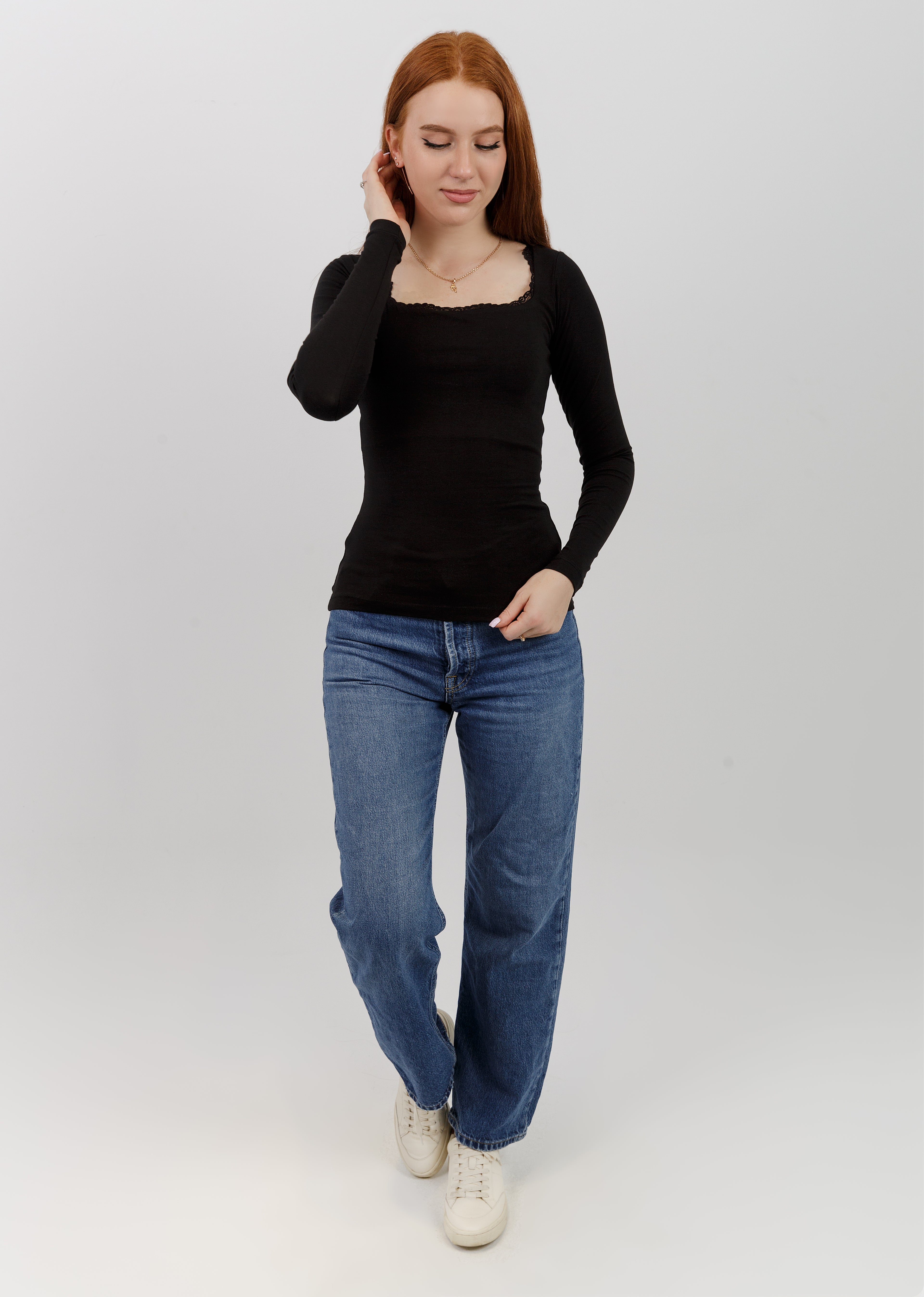 Square Lace Long Sleeve Top