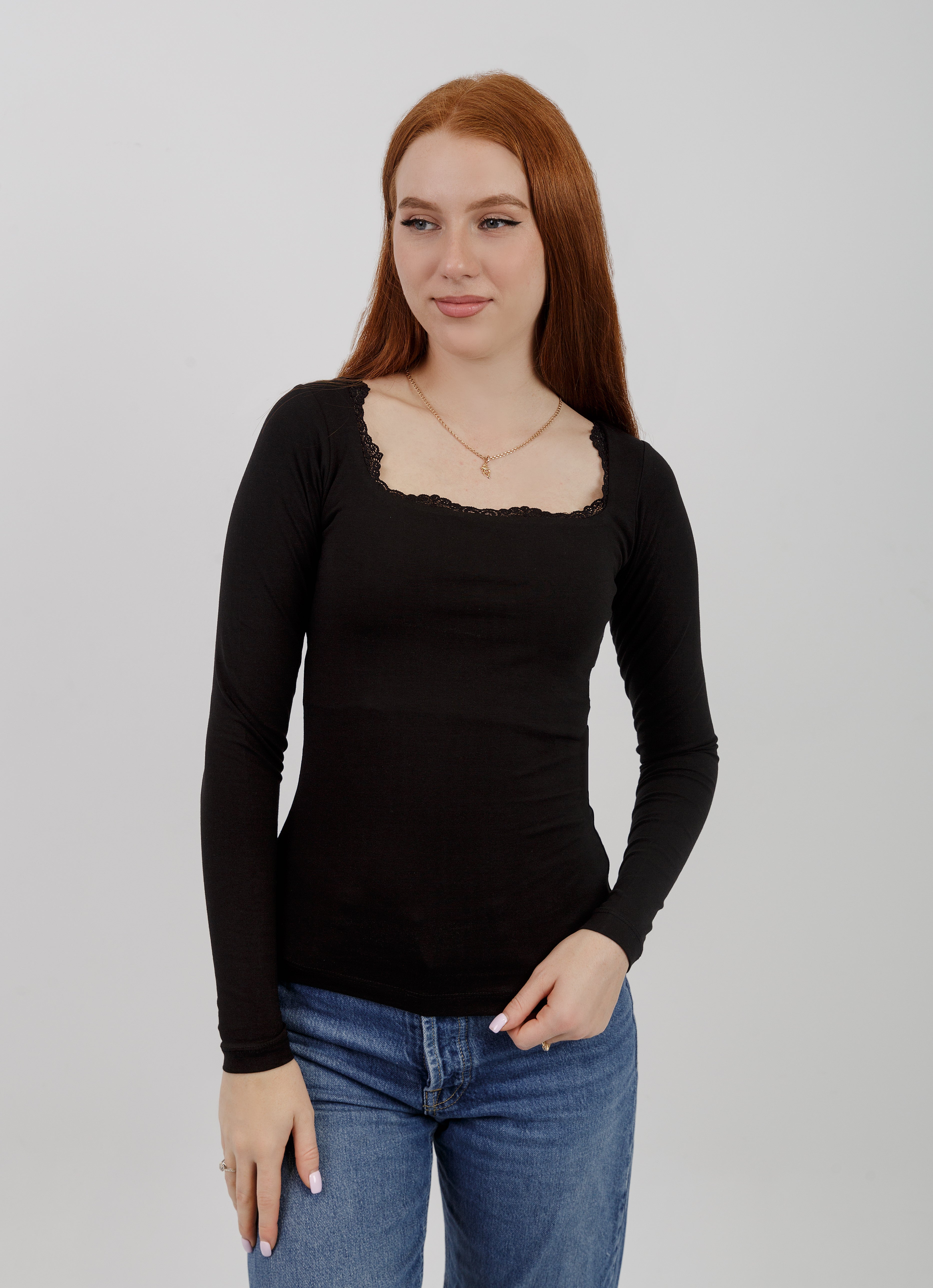 Square Lace Long Sleeve Top