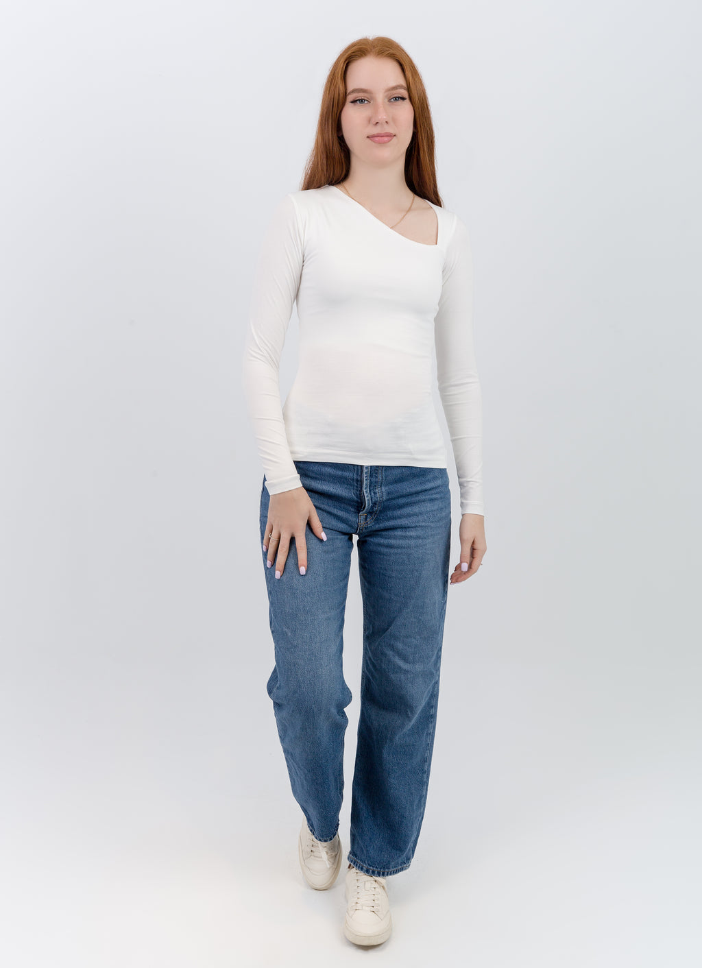 slashed shoulder long sleeve top