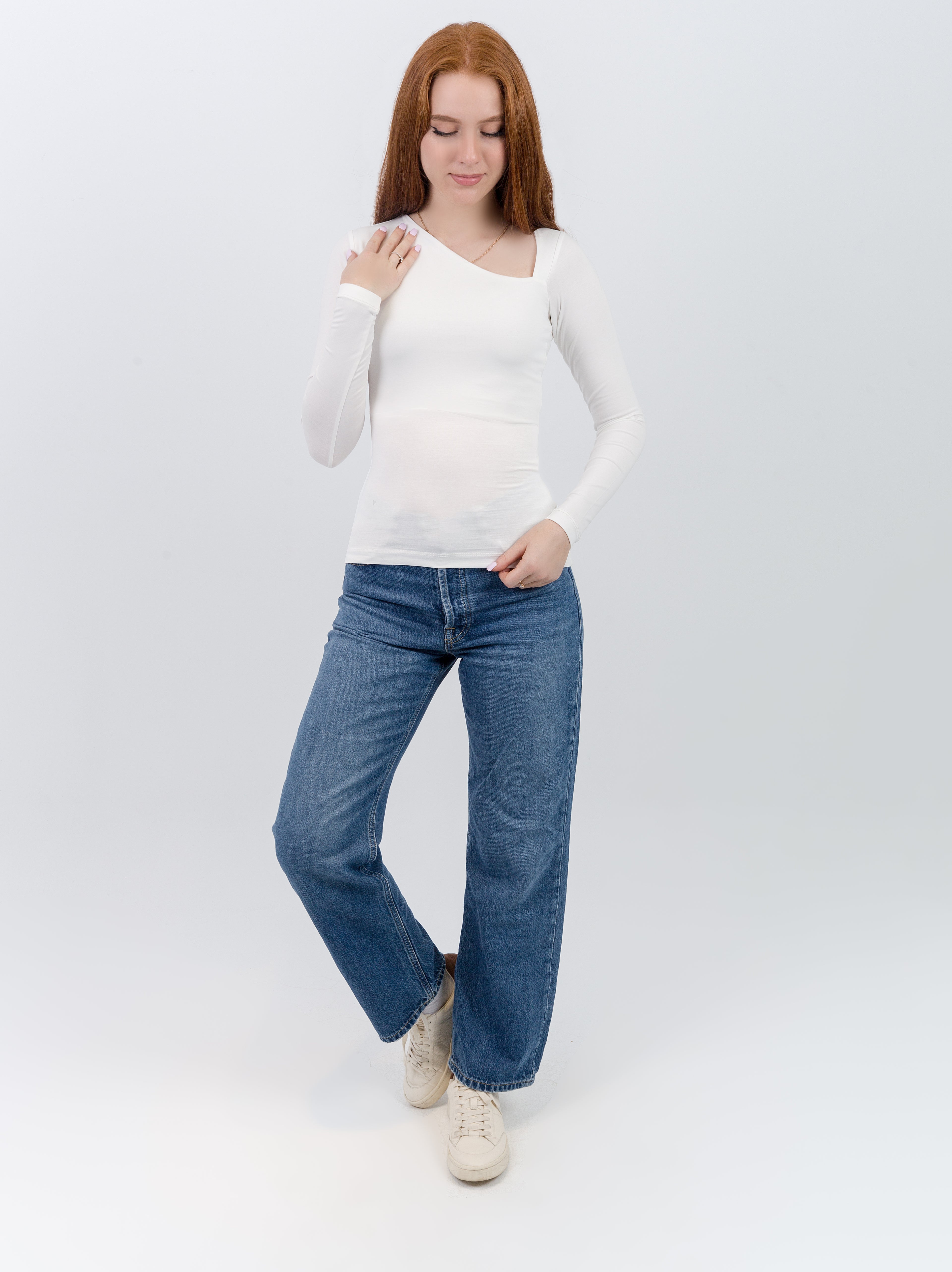 slashed shoulder long sleeve top