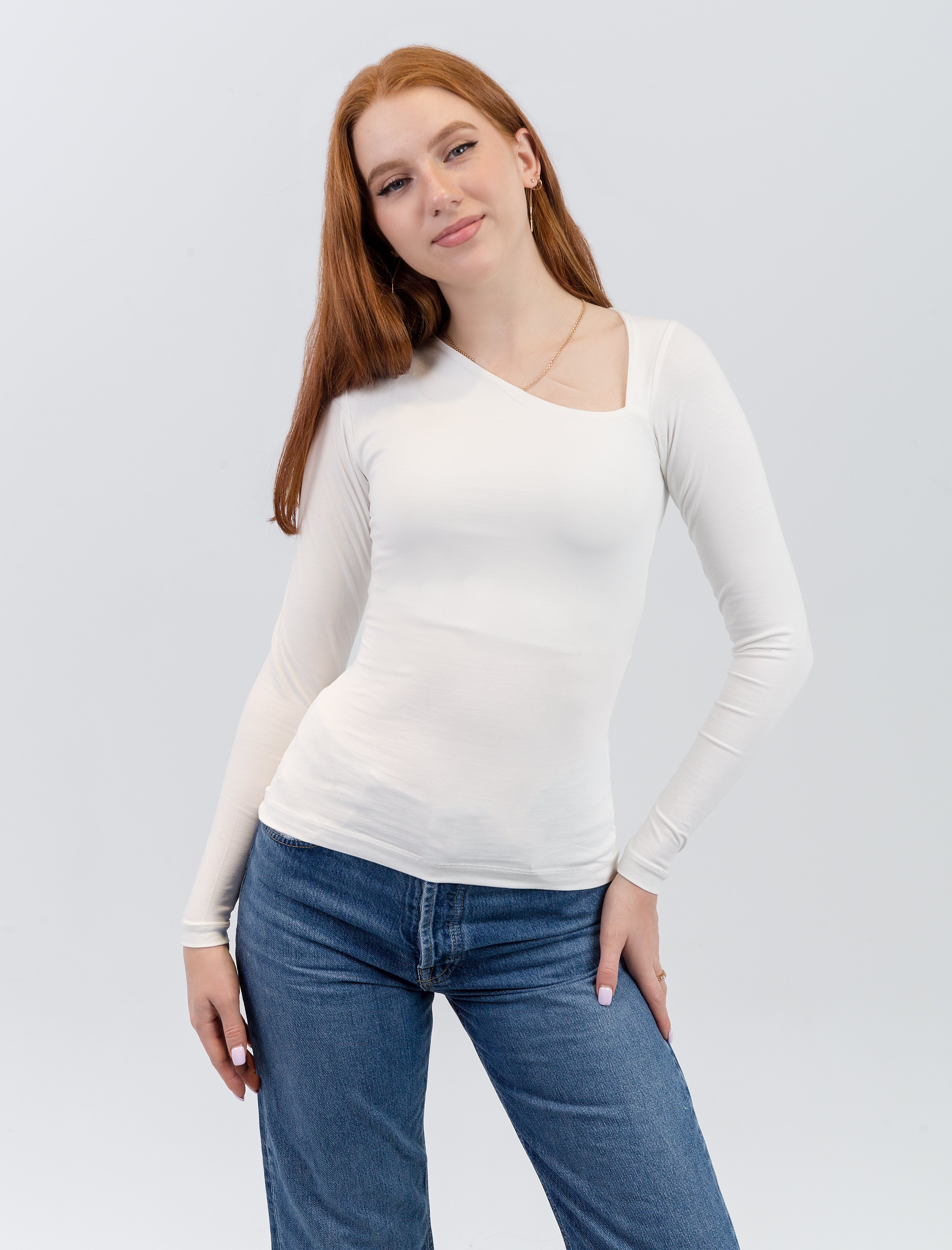 slashed shoulder long sleeve top