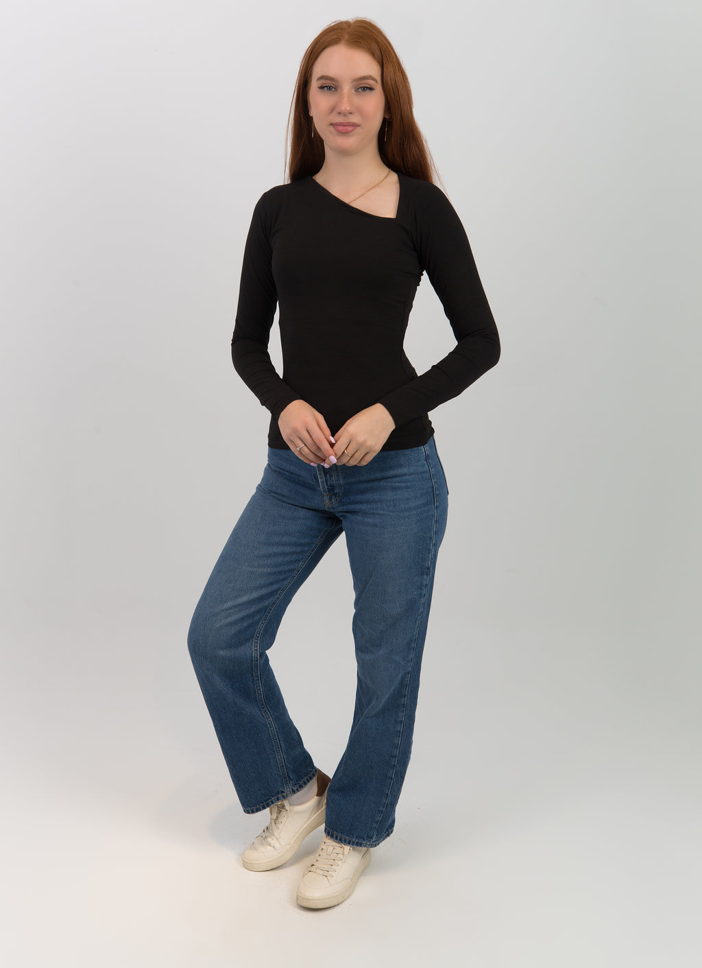 slashed shoulder long sleeve top