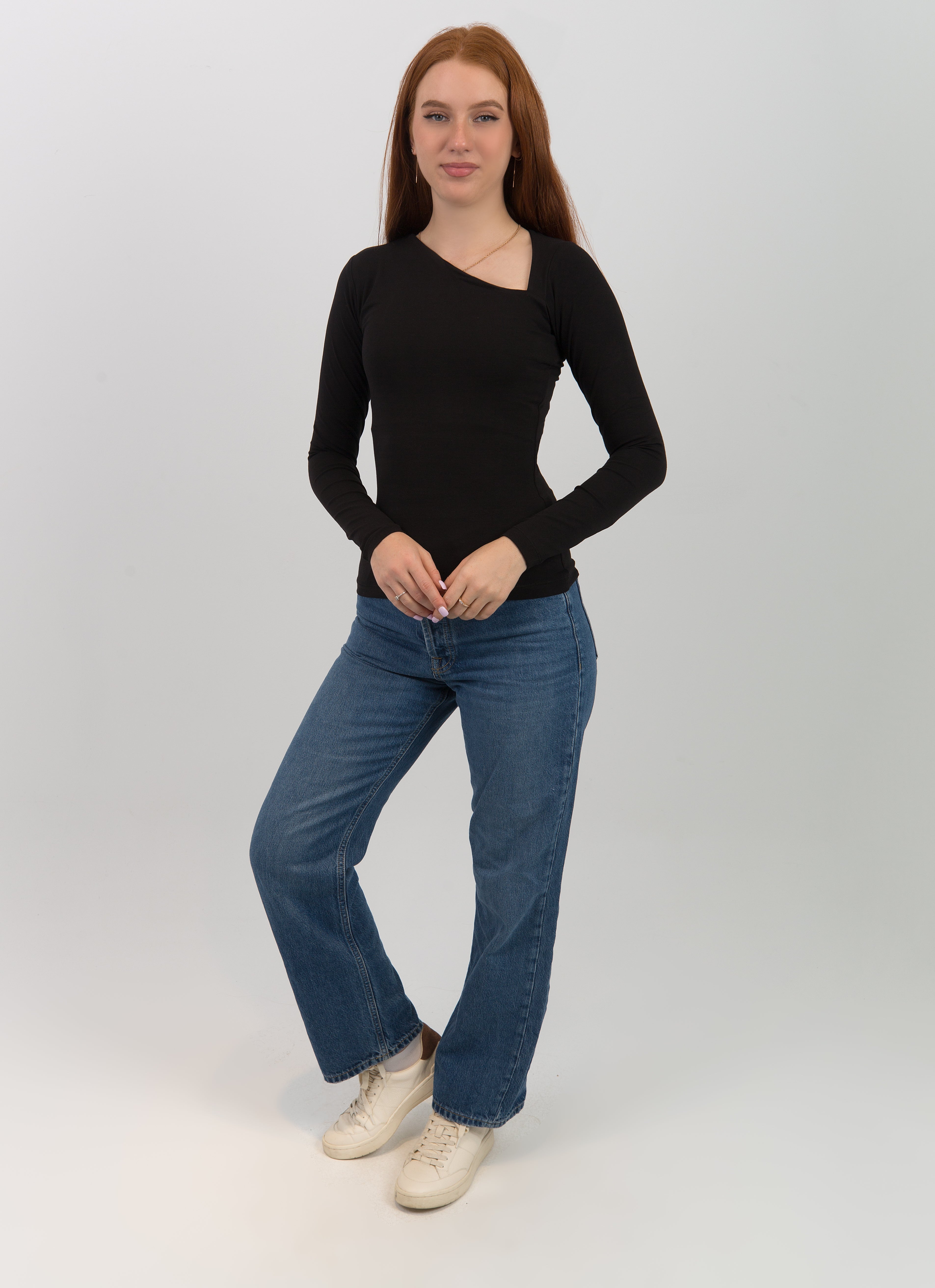 slashed shoulder long sleeve top