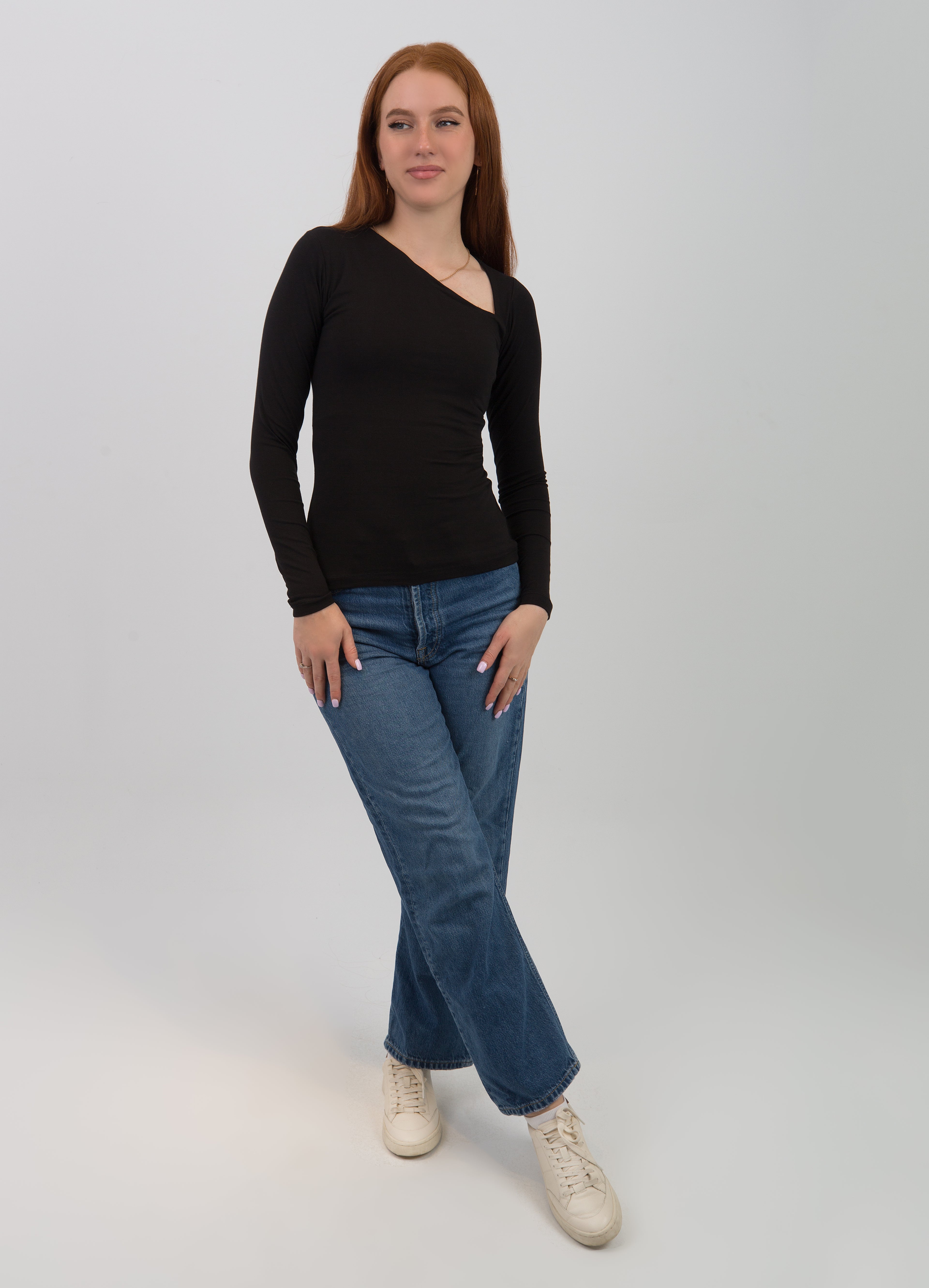 slashed shoulder long sleeve top