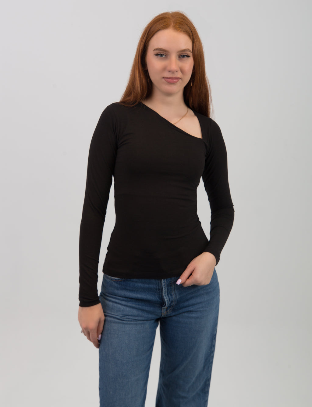 slashed shoulder long sleeve top