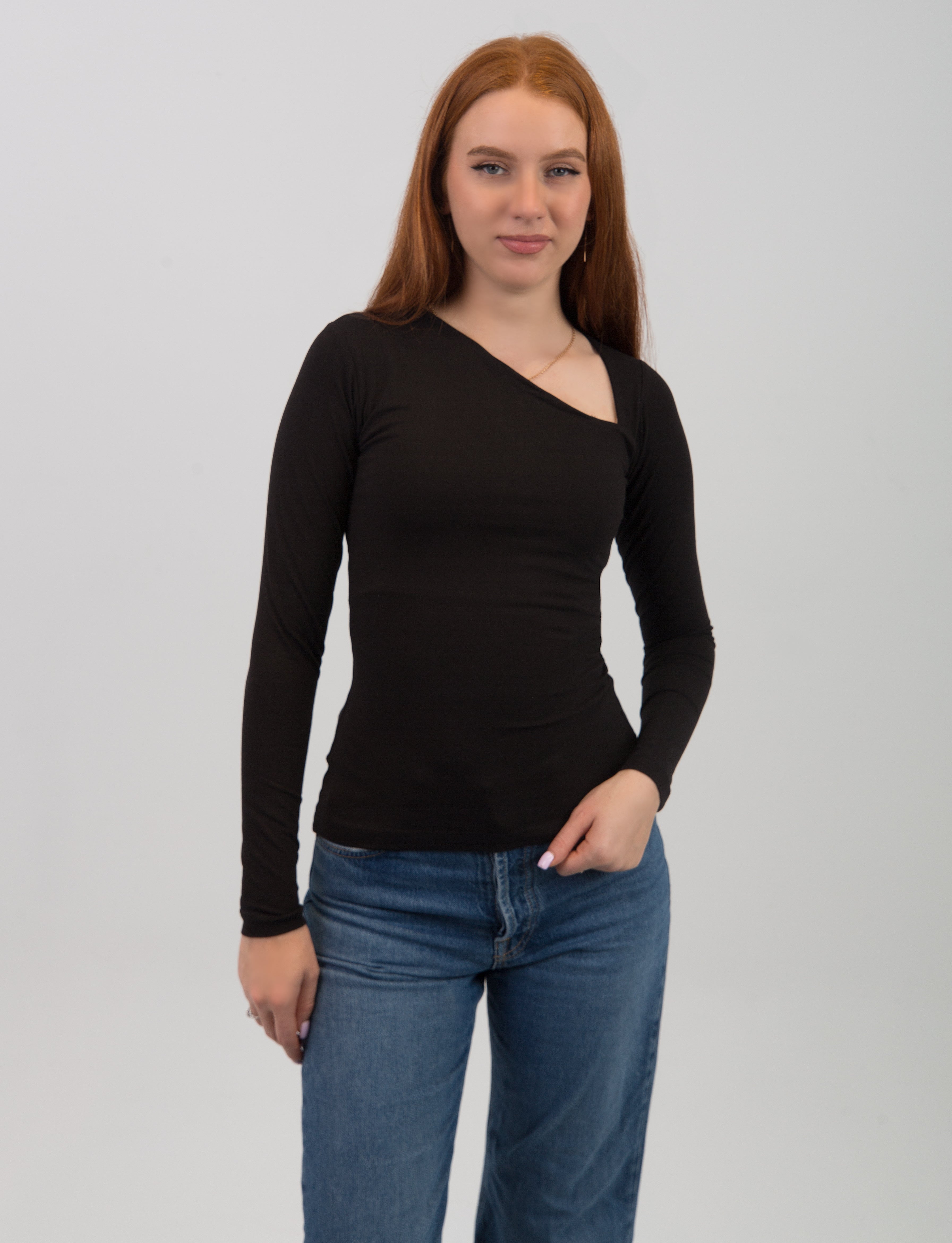 slashed shoulder long sleeve top