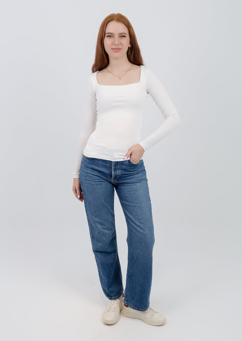 Square Neck Long Sleeve Top