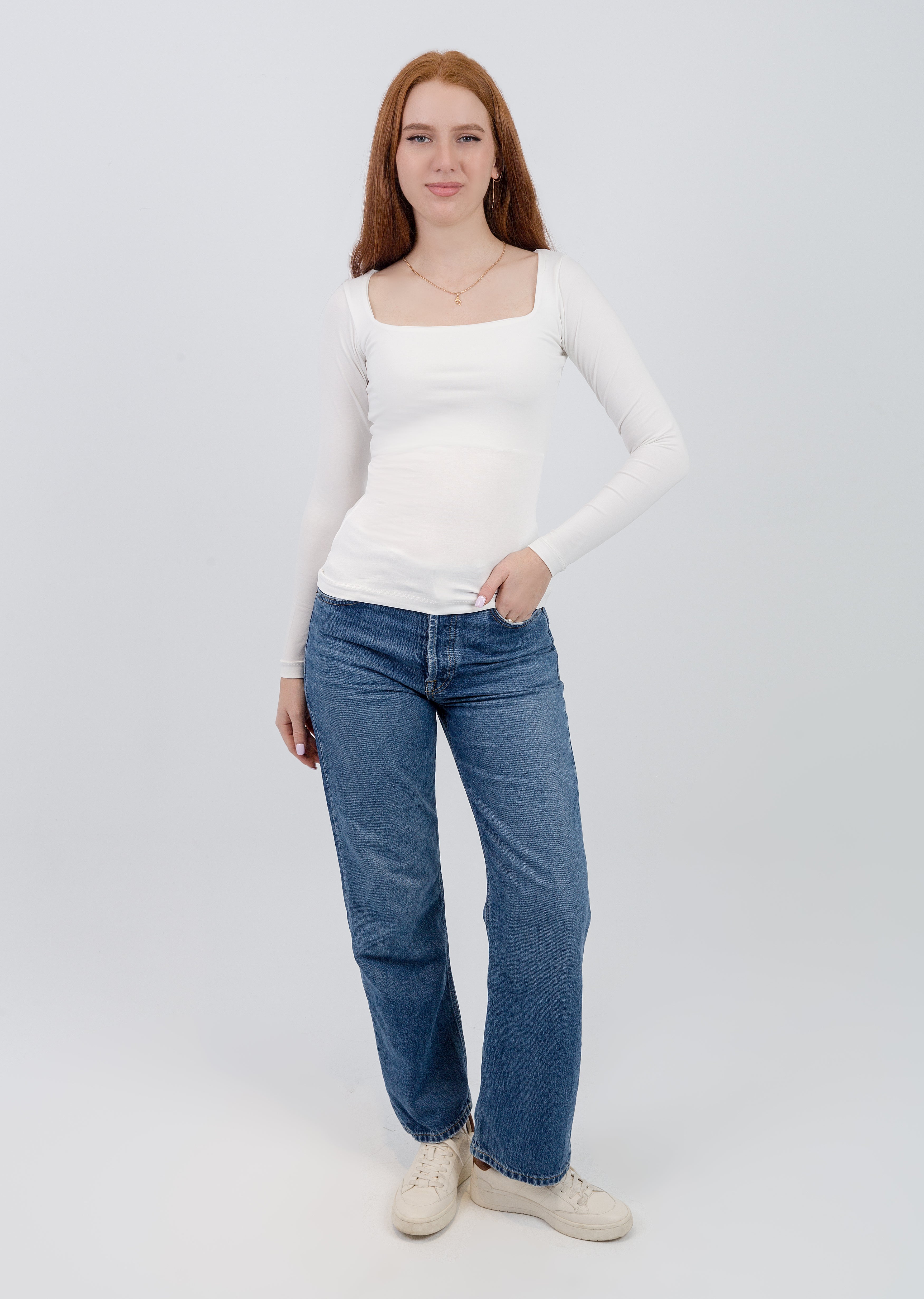 Square Neck Long Sleeve Top