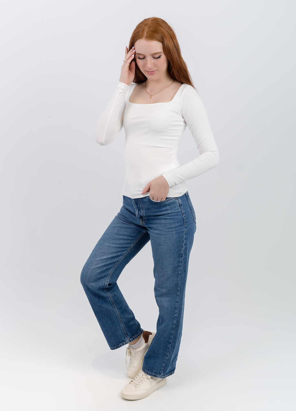 Square Neck Long Sleeve Top