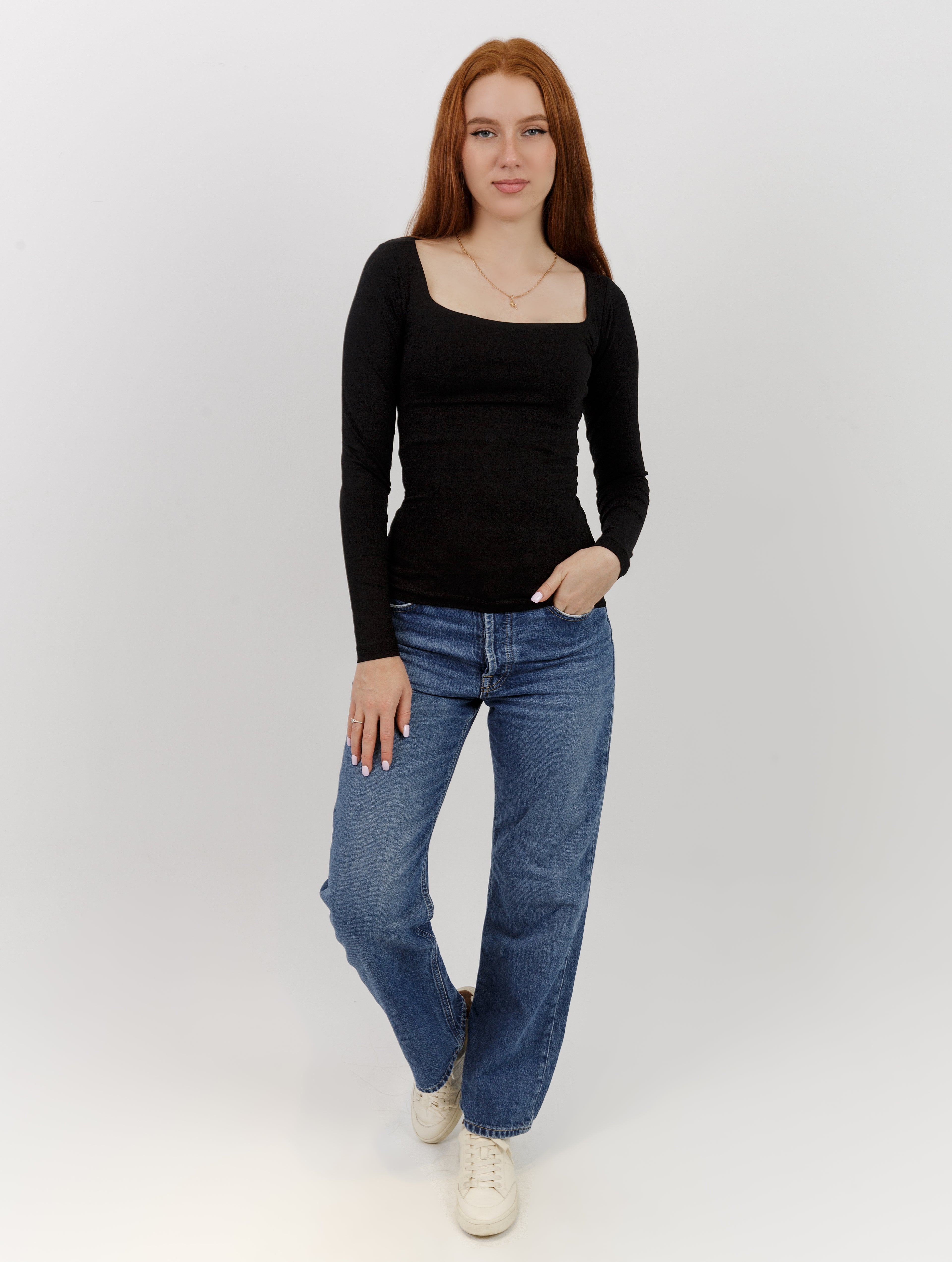 Square Neck Long Sleeve Top