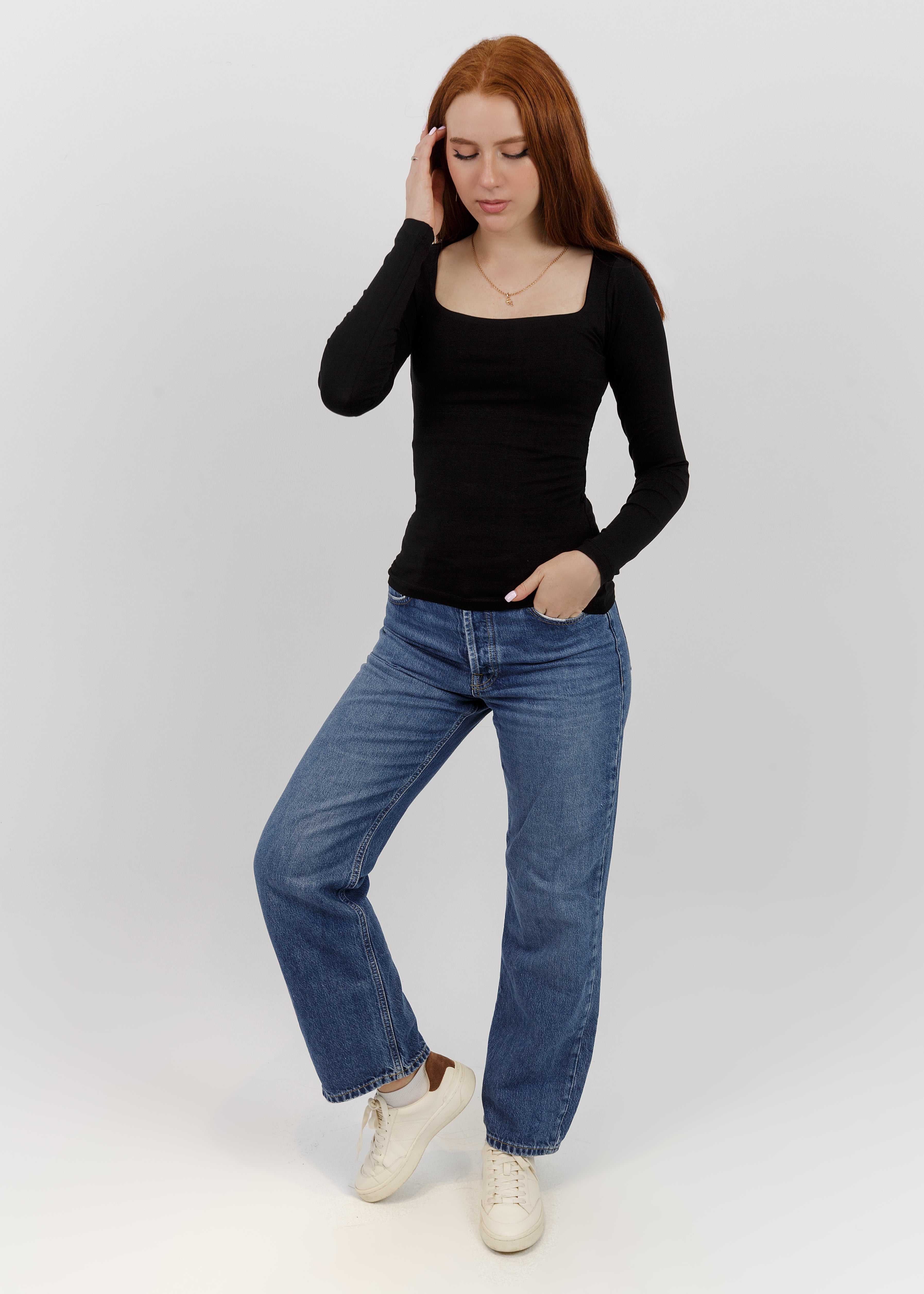 Square Neck Long Sleeve Top