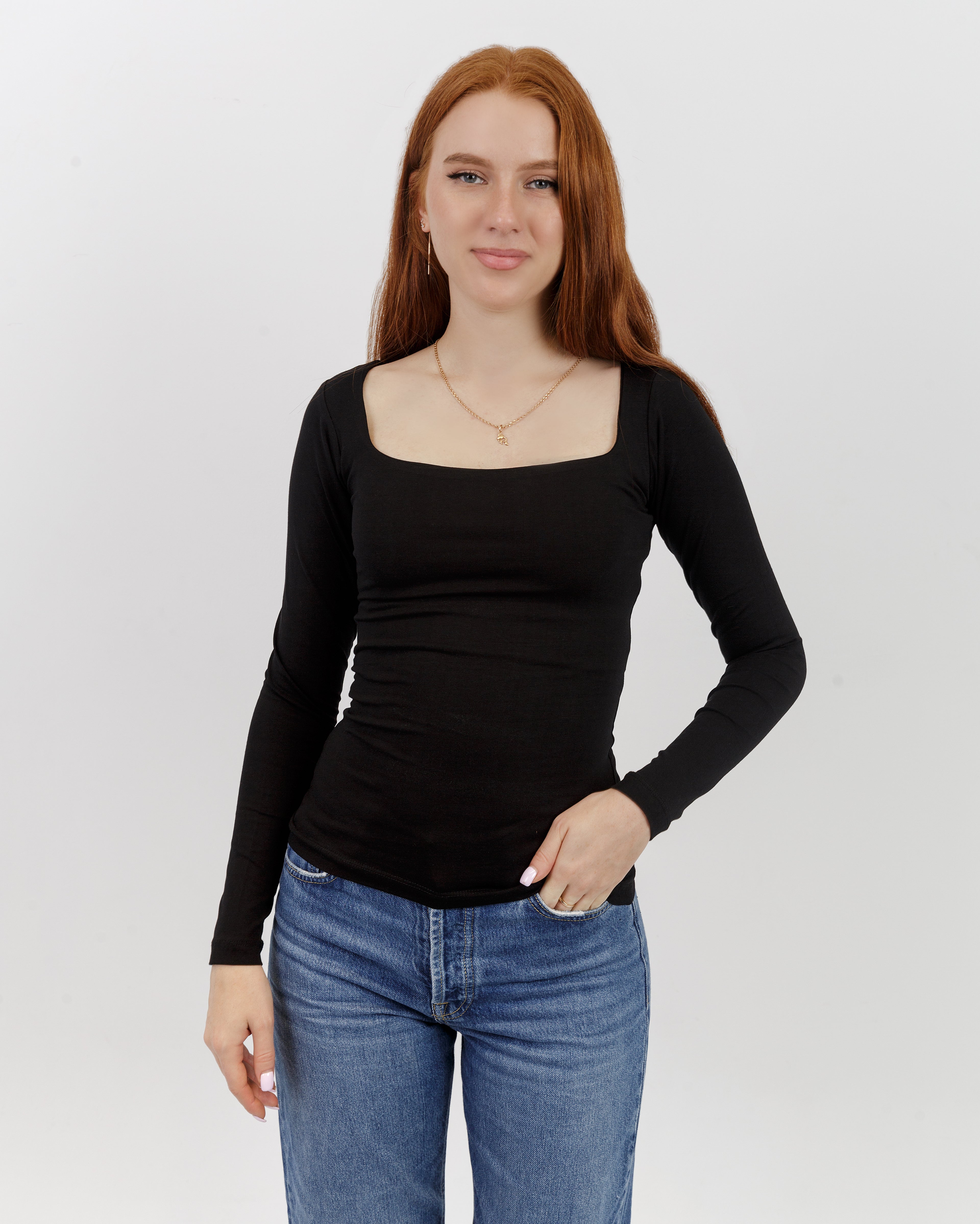Square Neck Long Sleeve Top
