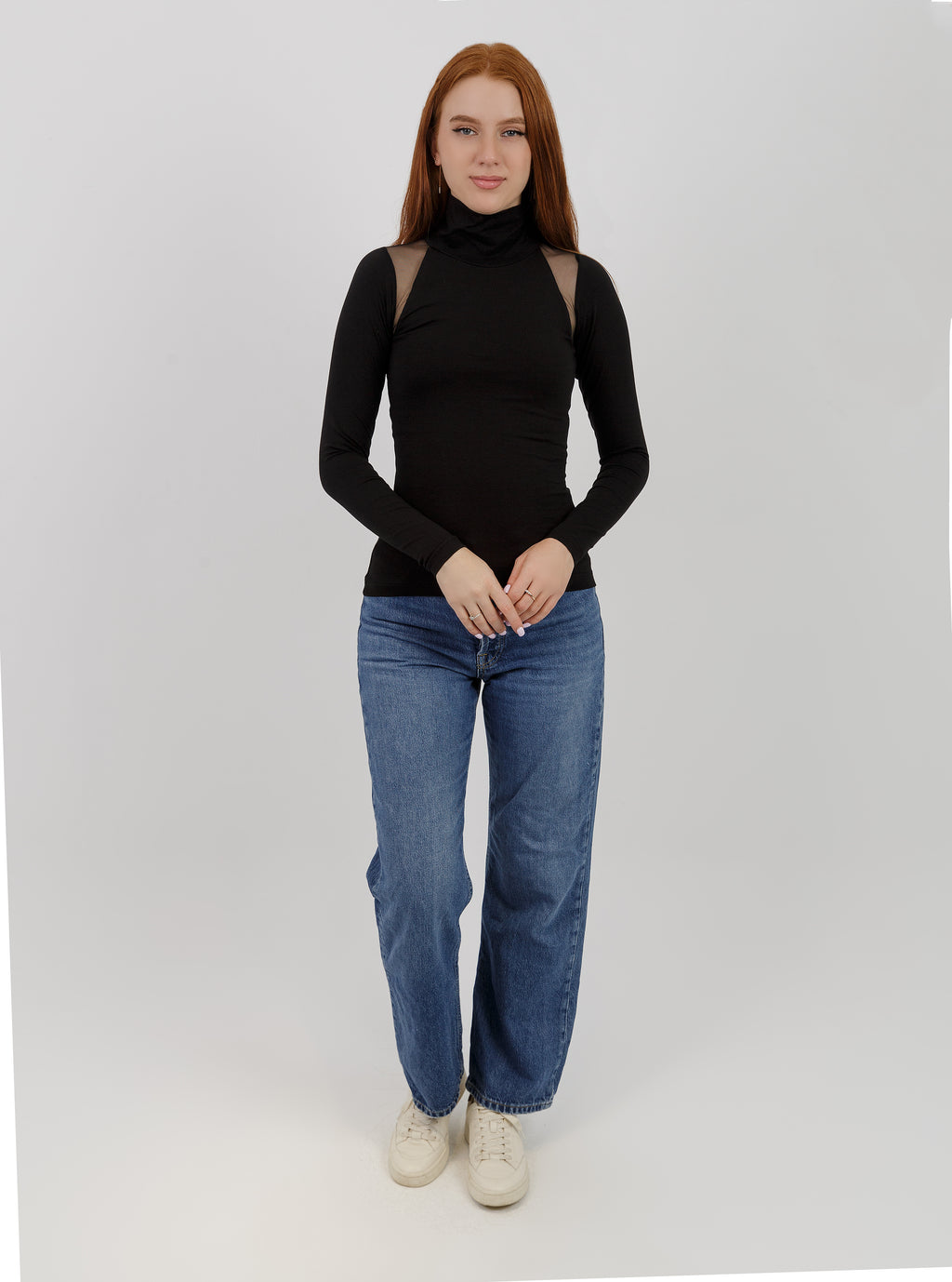 High Neck Mesh Detail Top