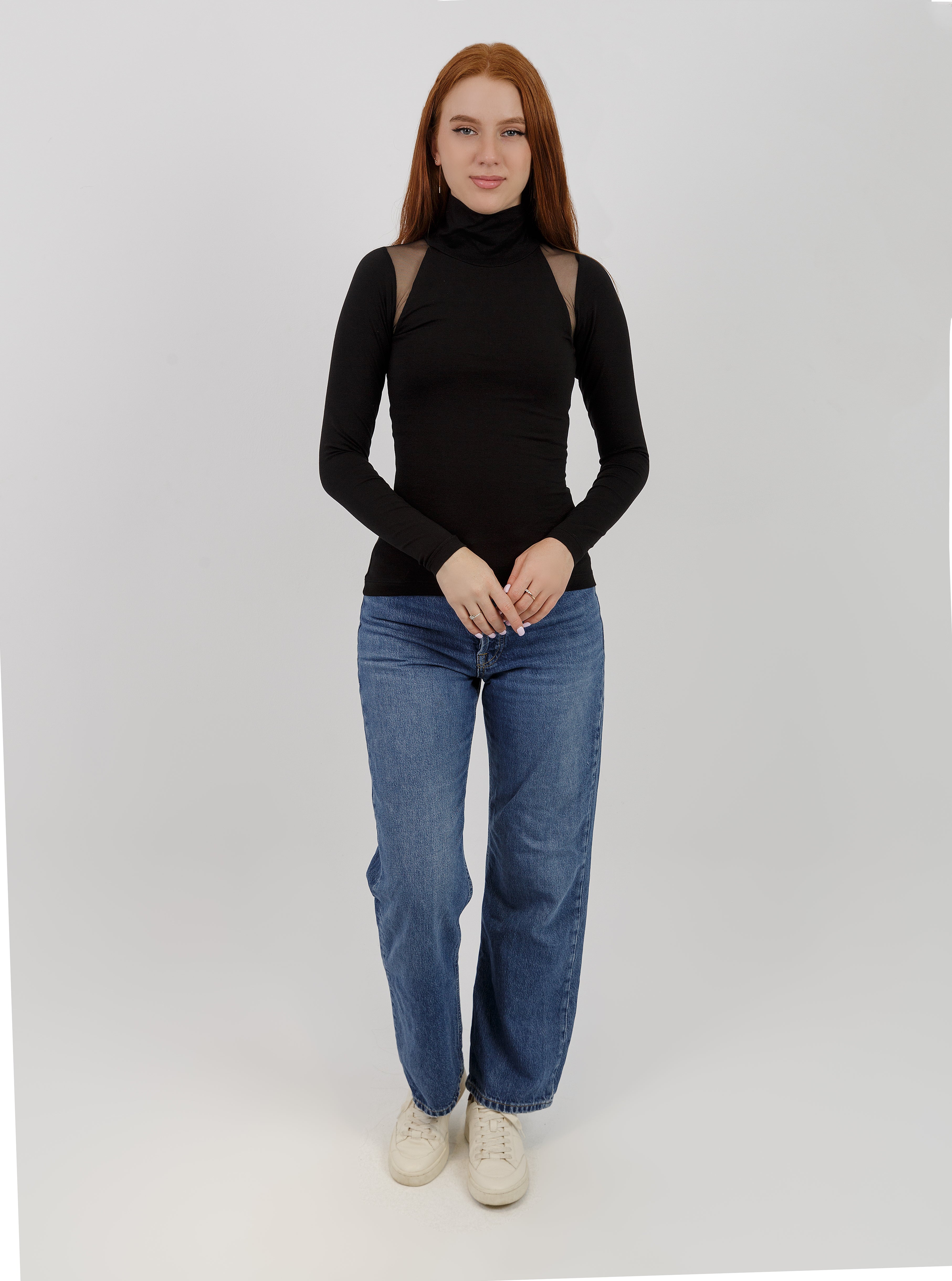 High Neck Mesh Detail Top