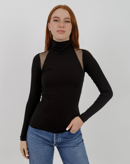 High Neck Mesh Detail Top
