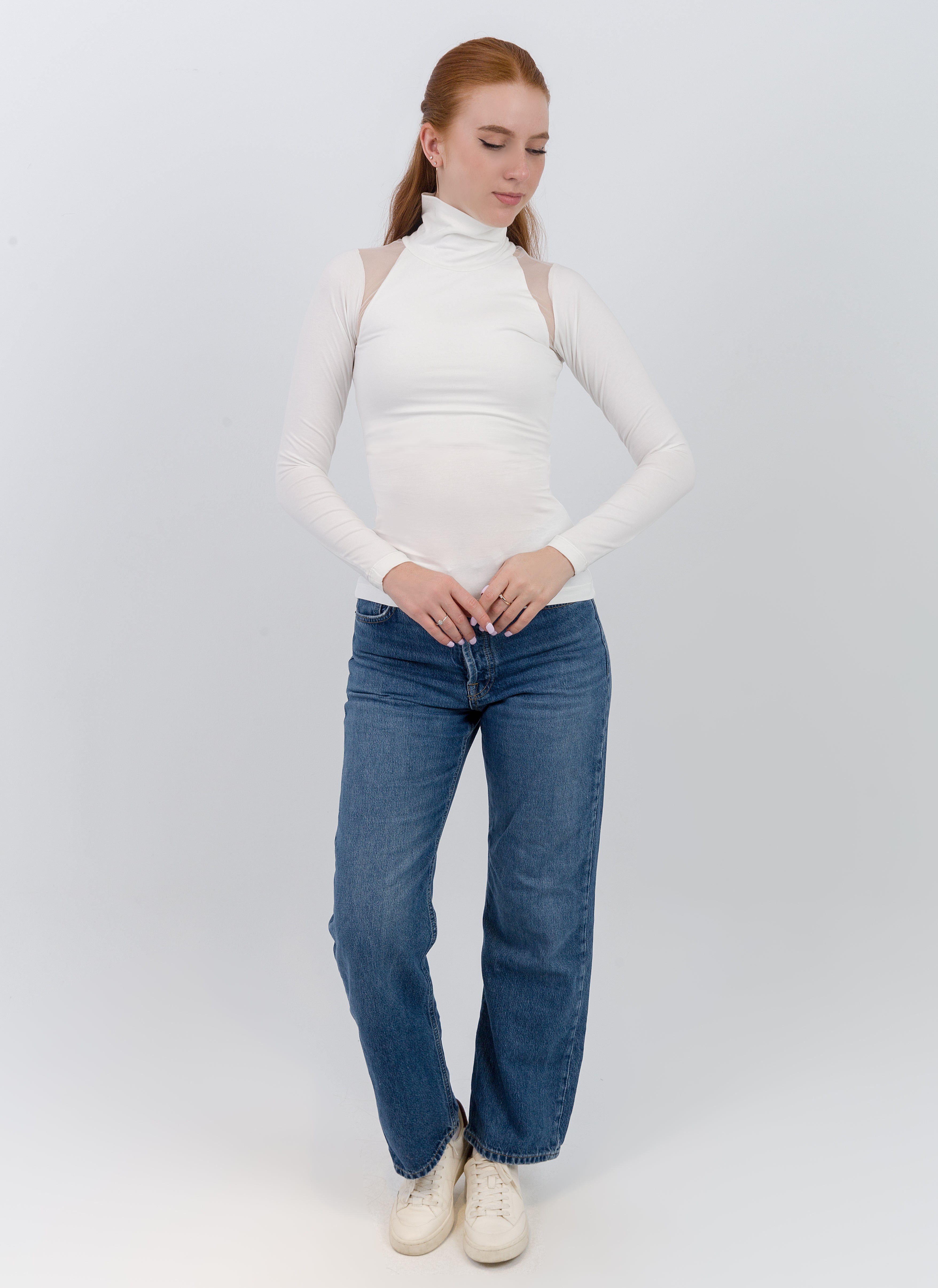 High Neck Mesh Detail Top