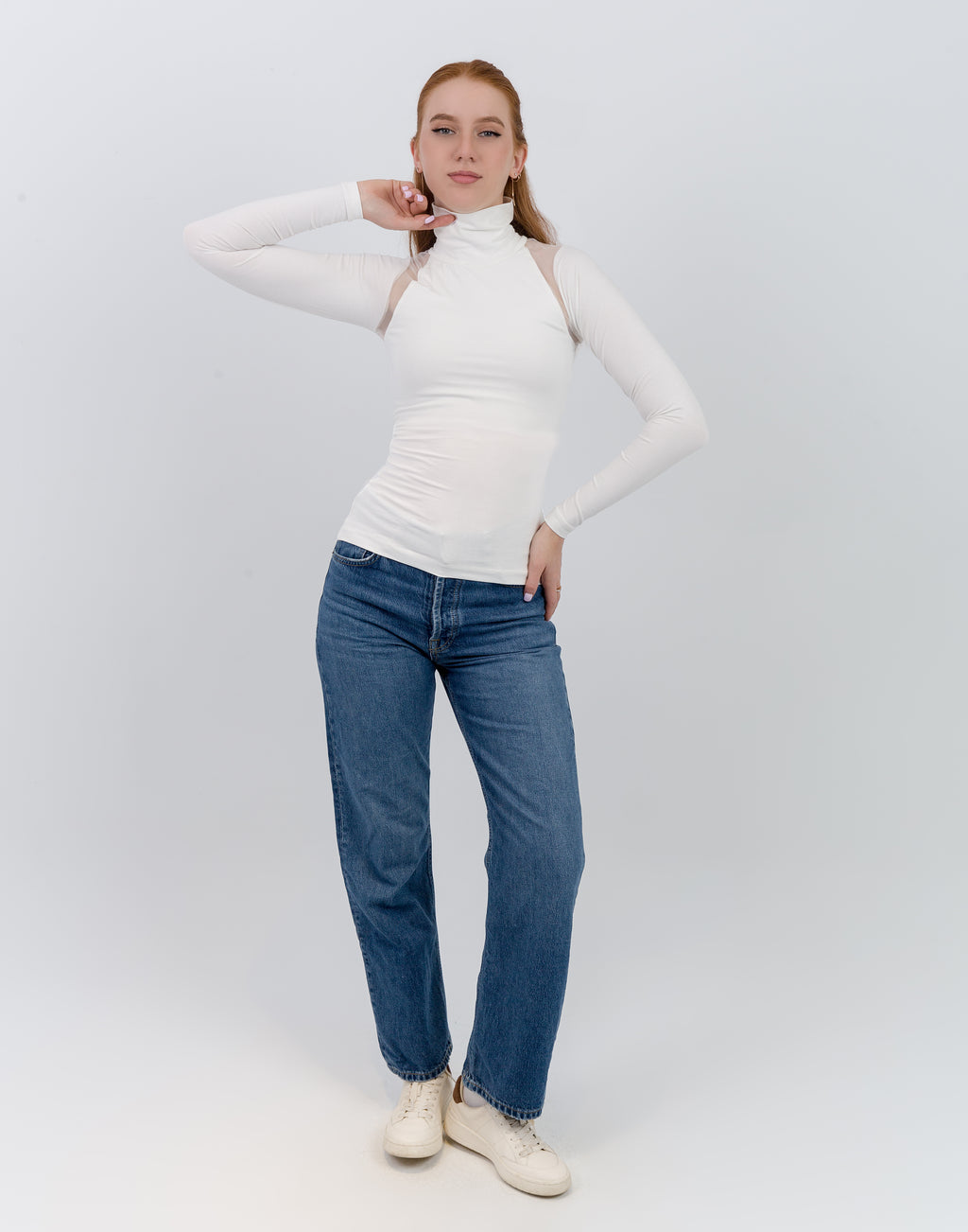 High Neck Mesh Detail Top