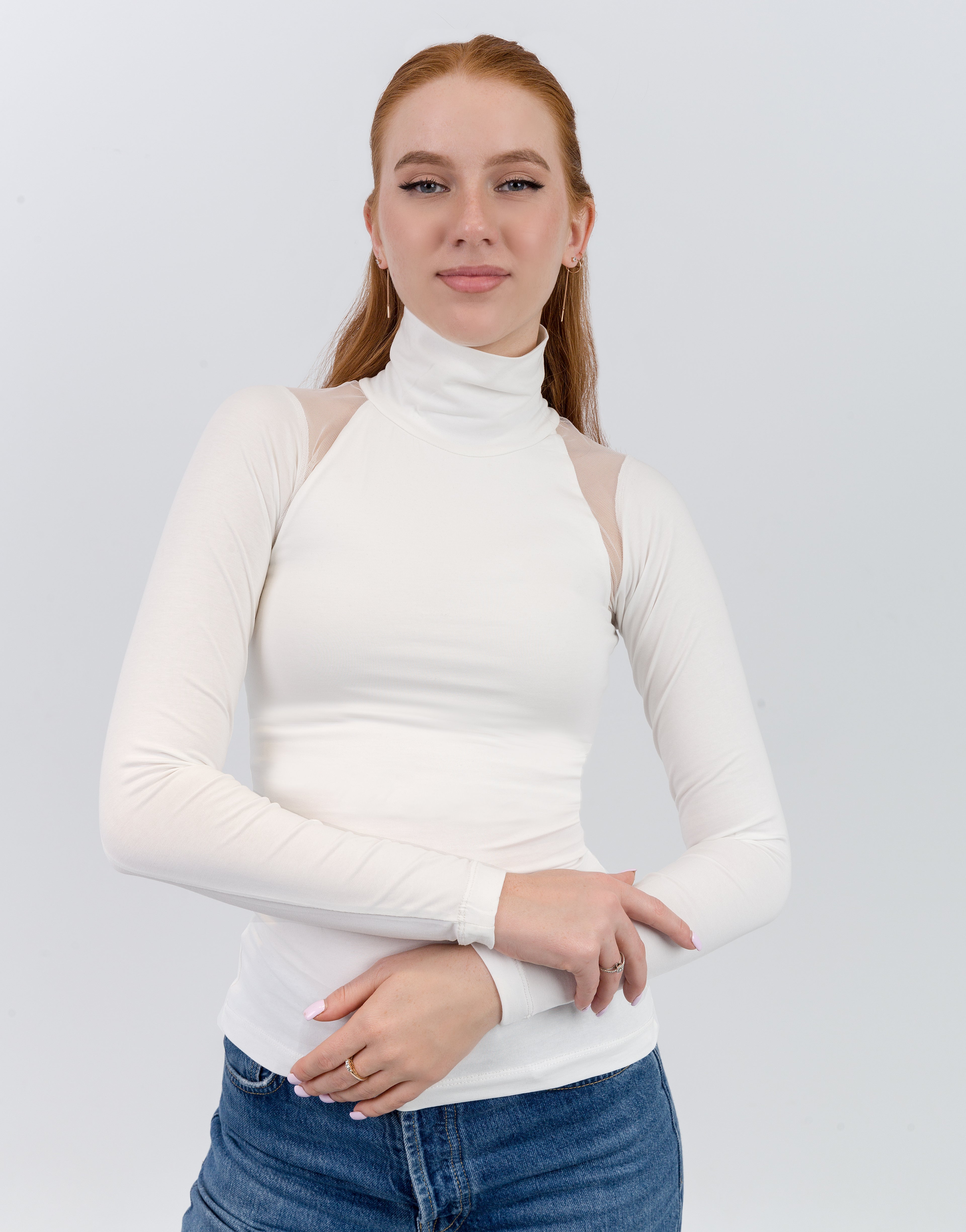 High Neck Mesh Detail Top