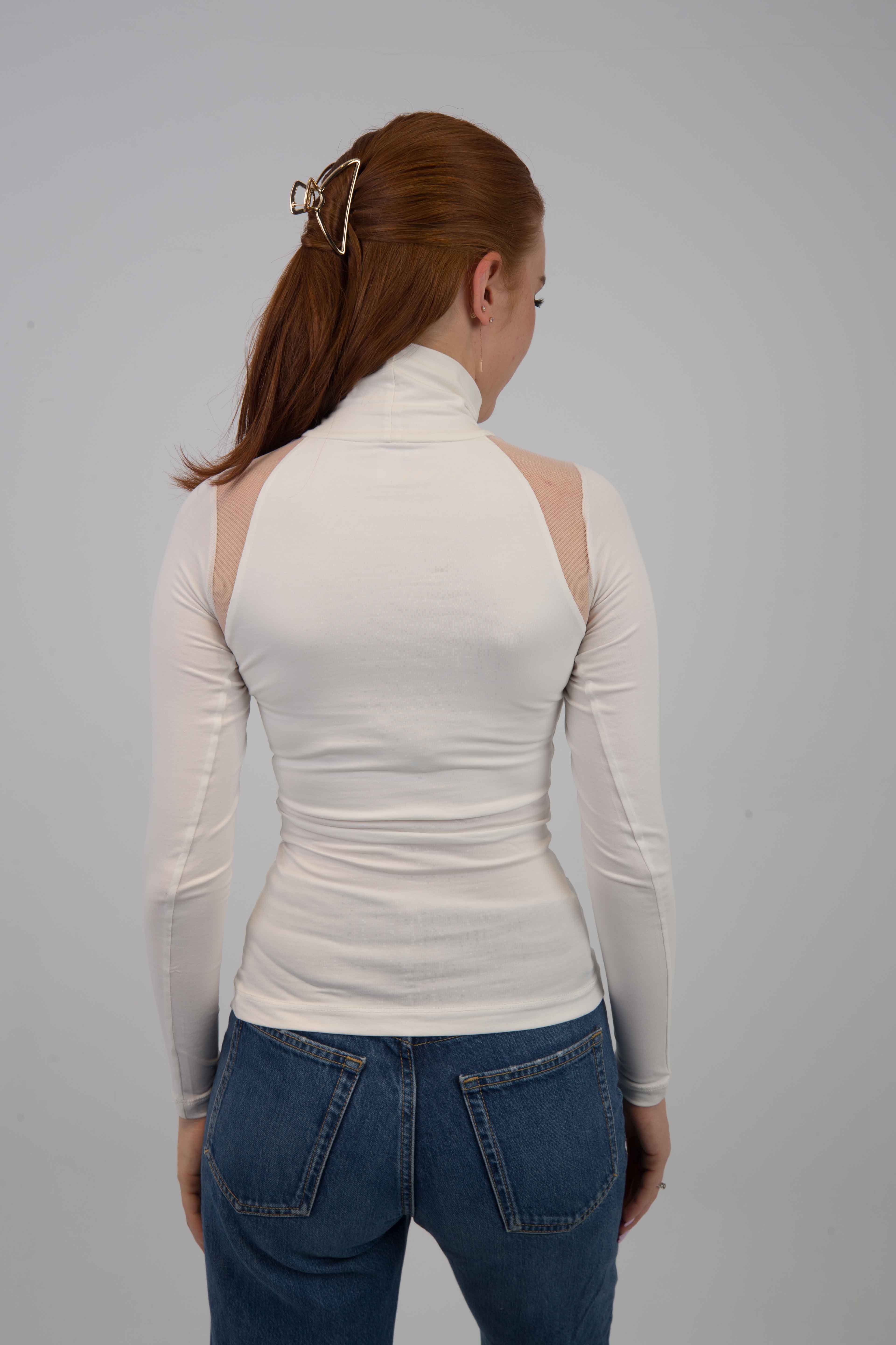 High Neck Mesh Detail Top
