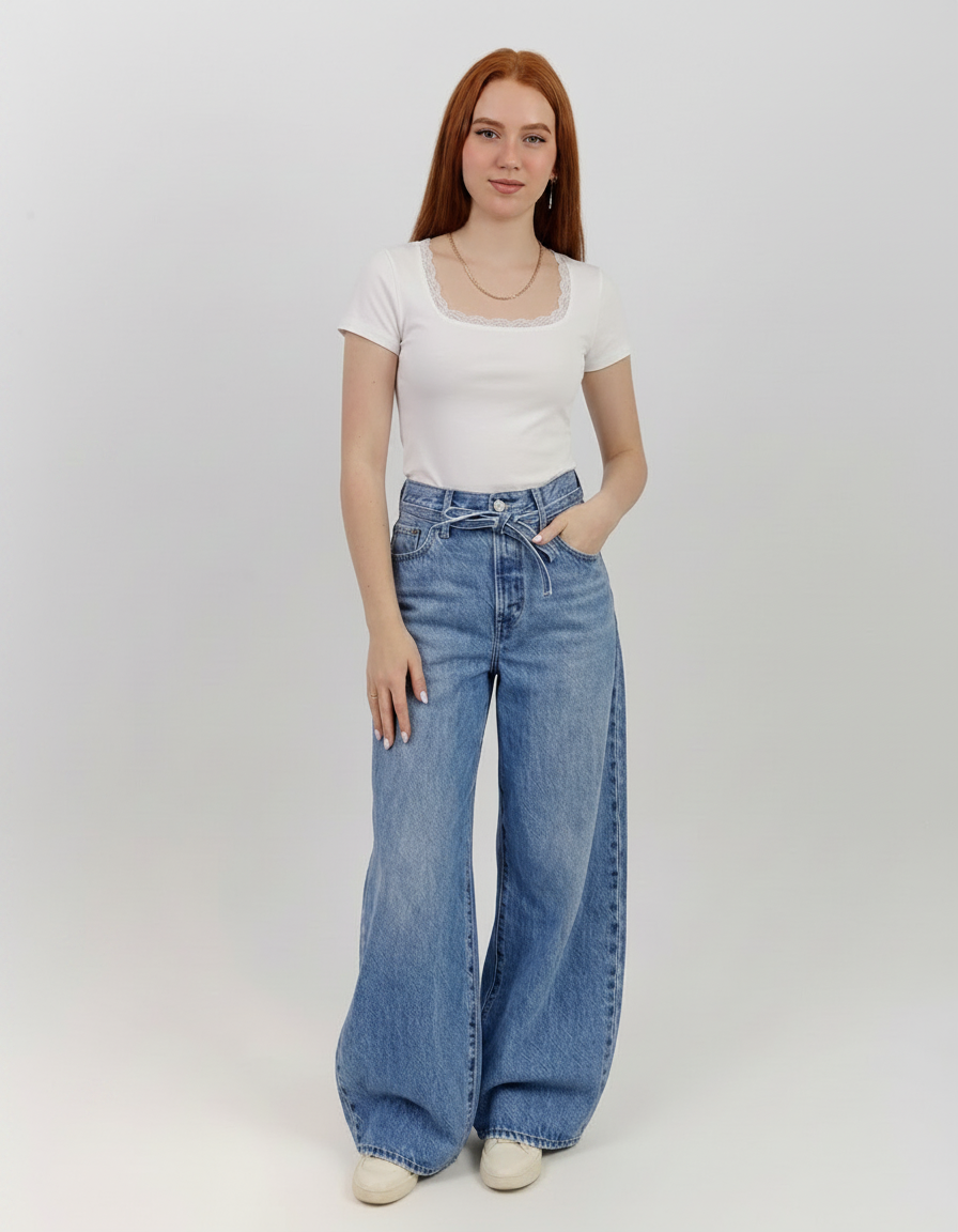 Square Lace Short Sleeve Top