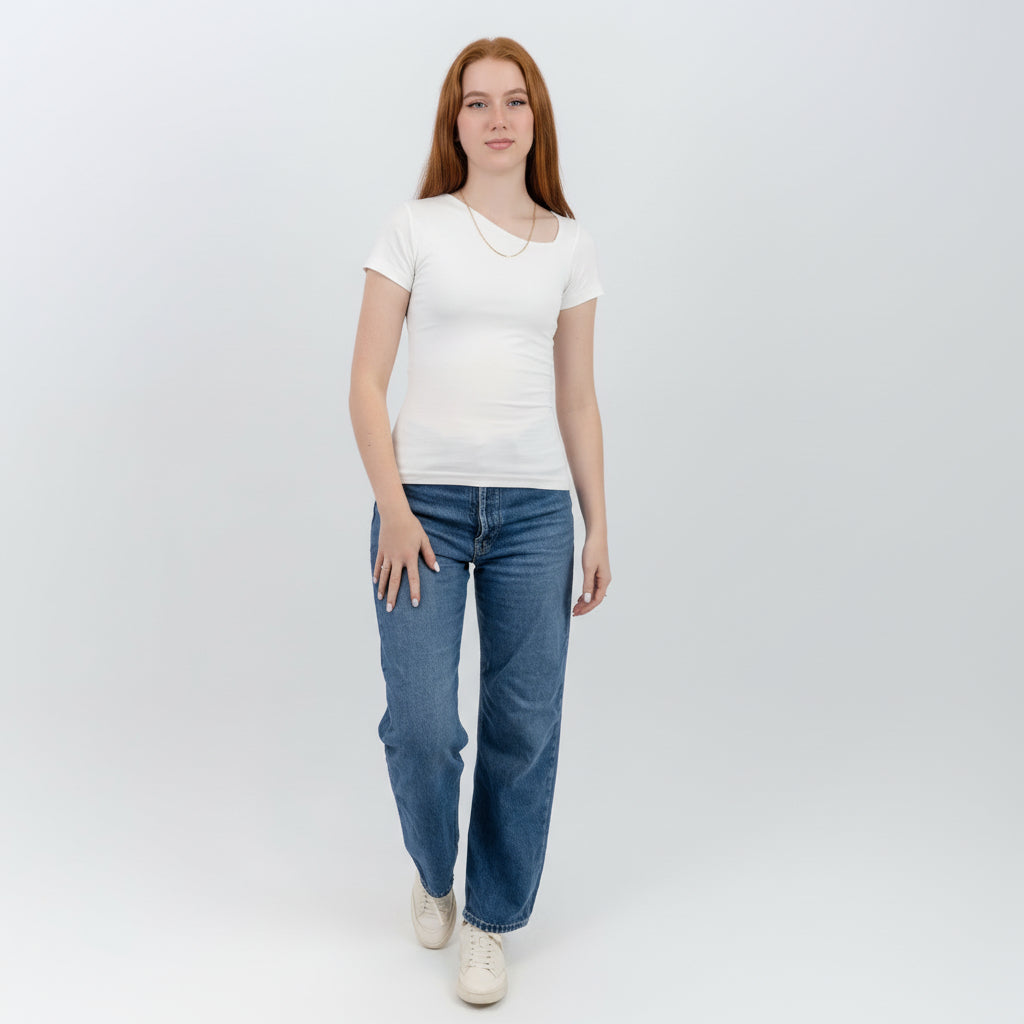 slashed shoulder Short sleeve top