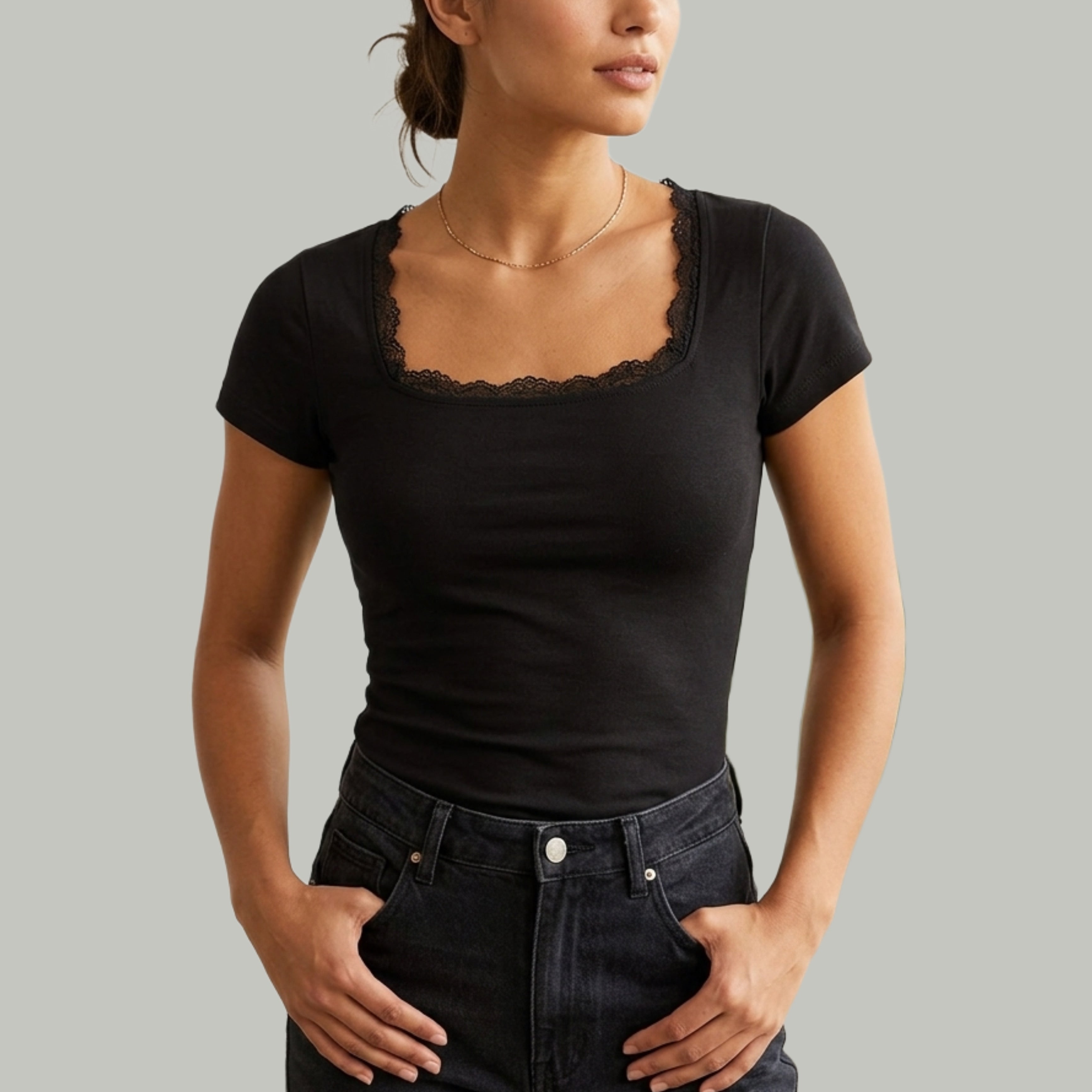 Square Lace Short Sleeve Top