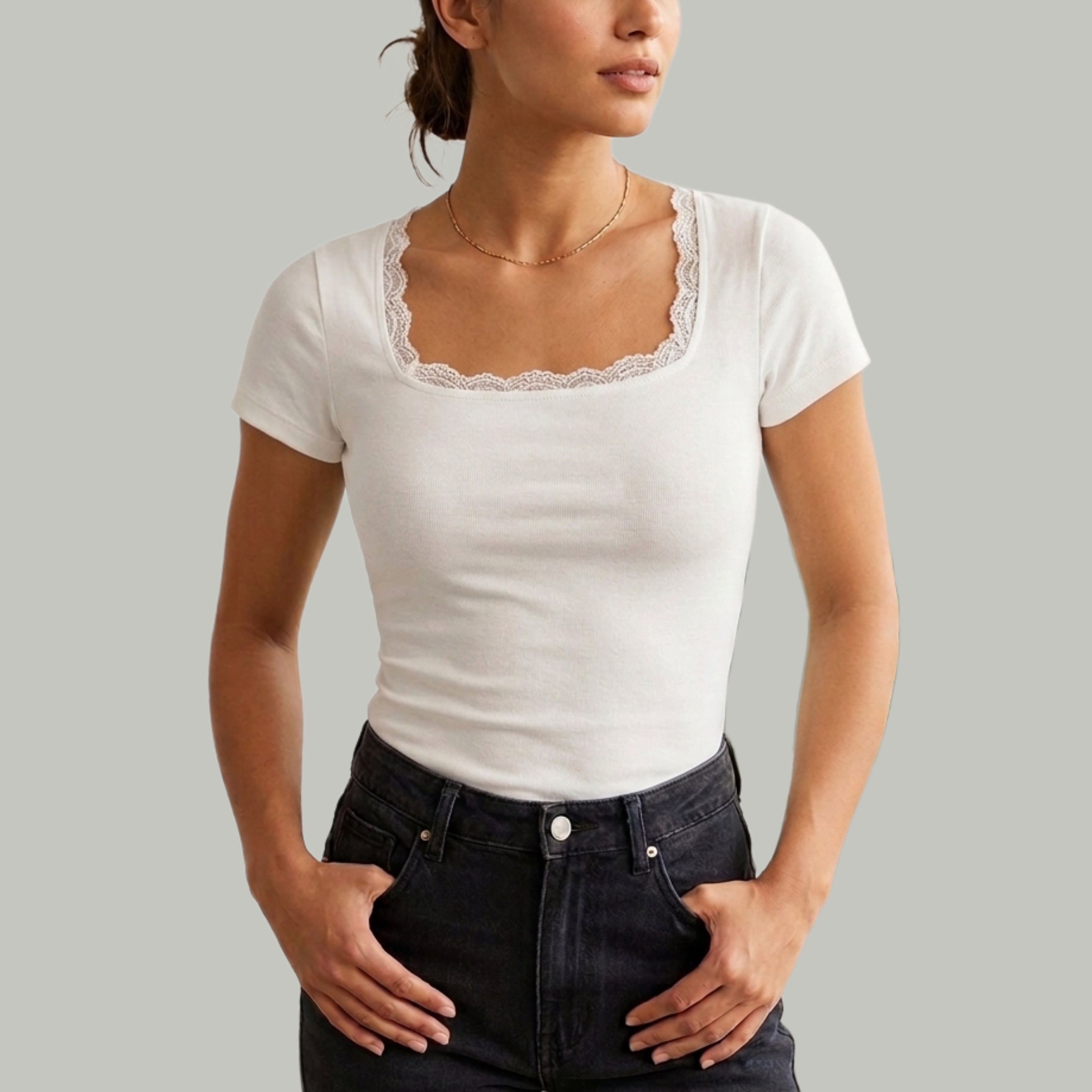 Square Lace Short Sleeve Top