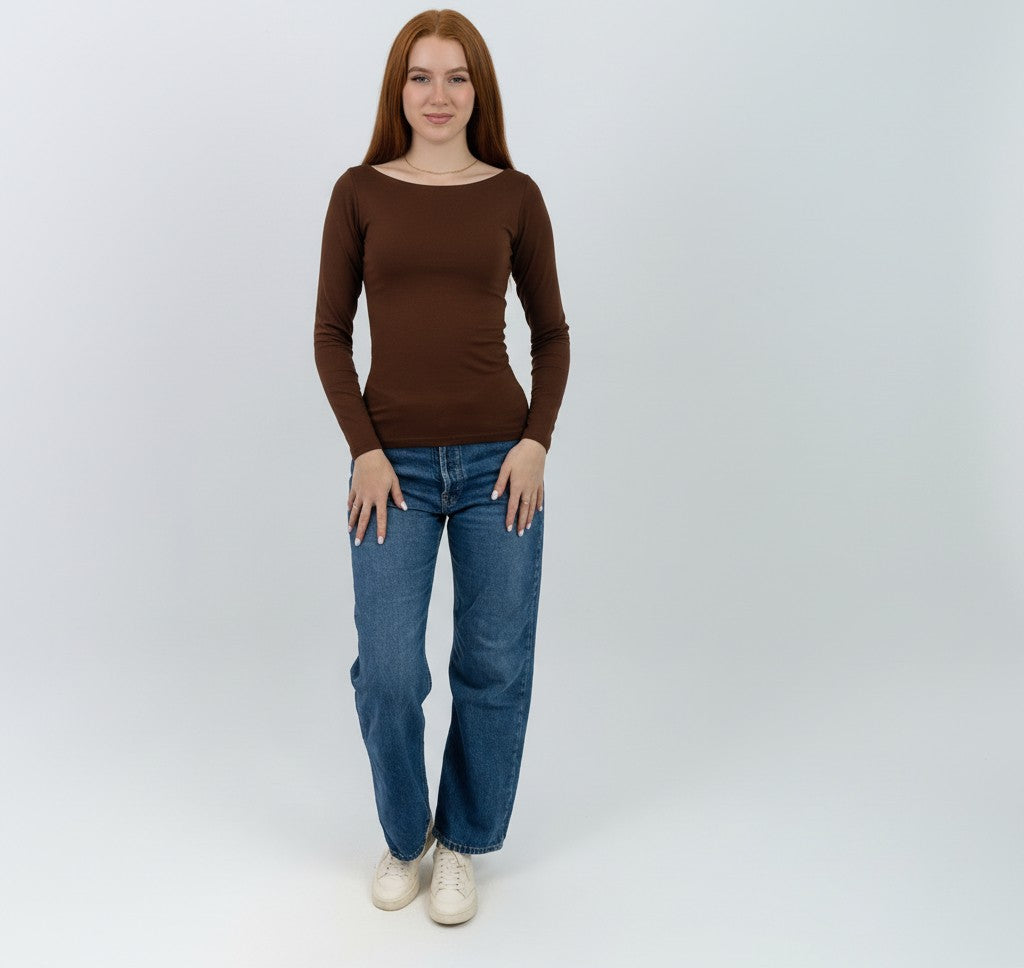 Straight Neck Long Sleeve Top