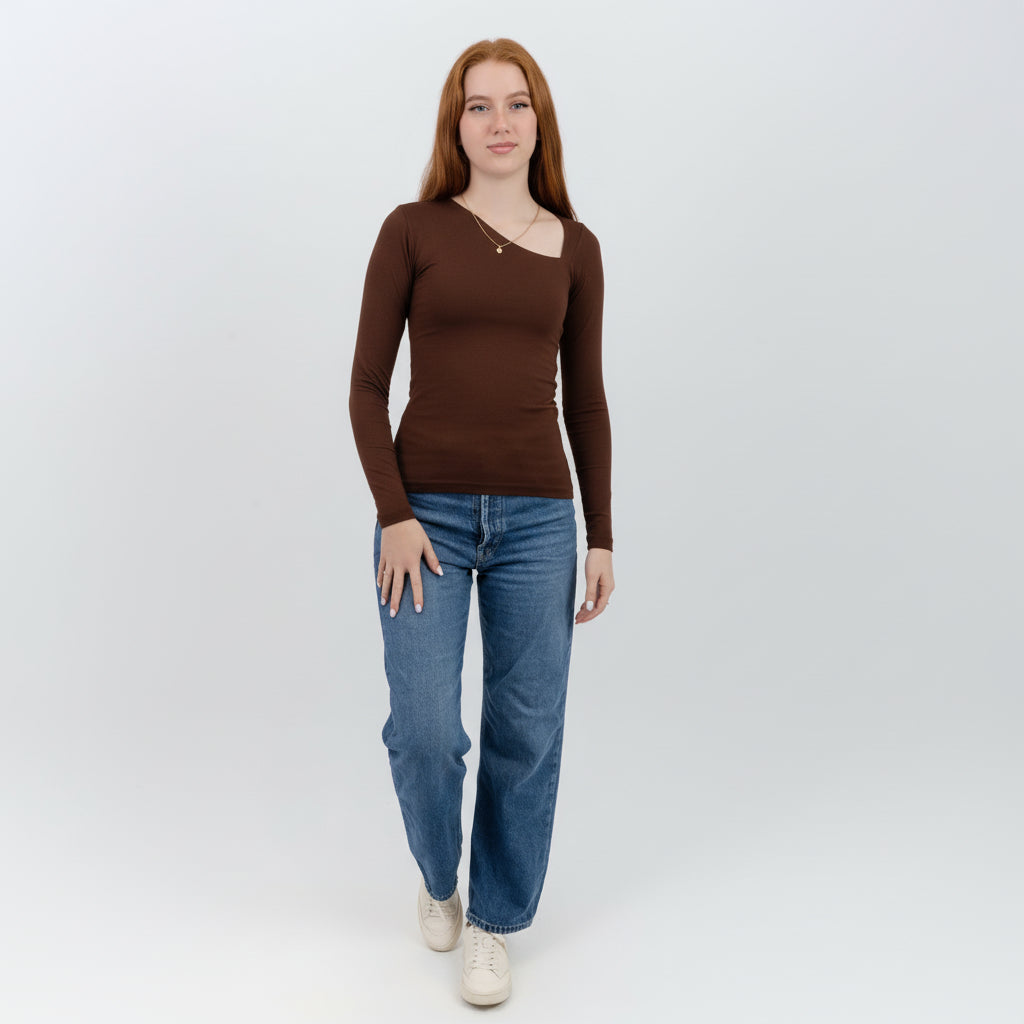 slashed shoulder long sleeve top