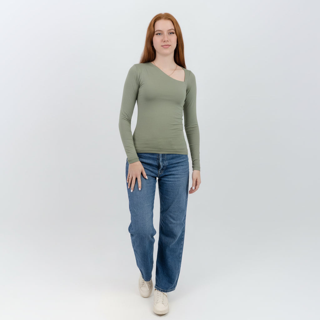 slashed shoulder long sleeve top