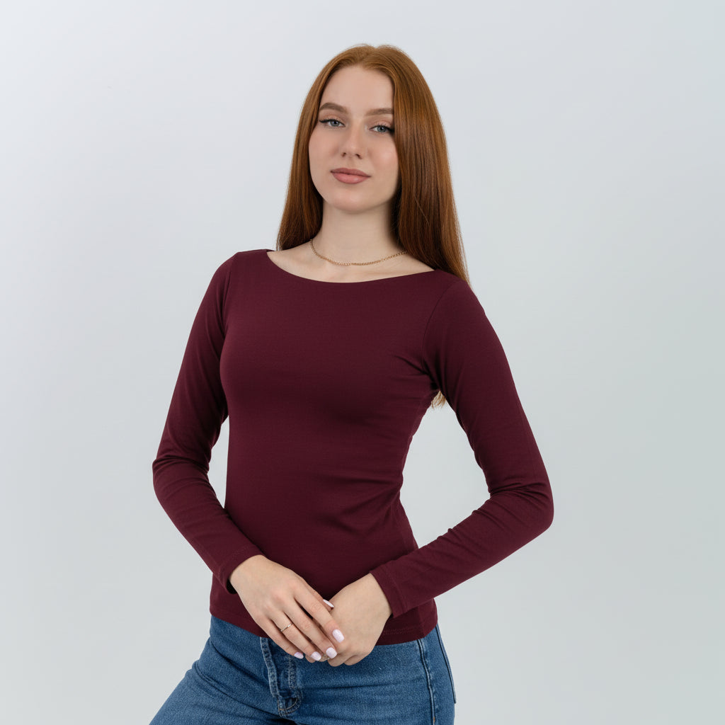 Straight Neck Long Sleeve Top