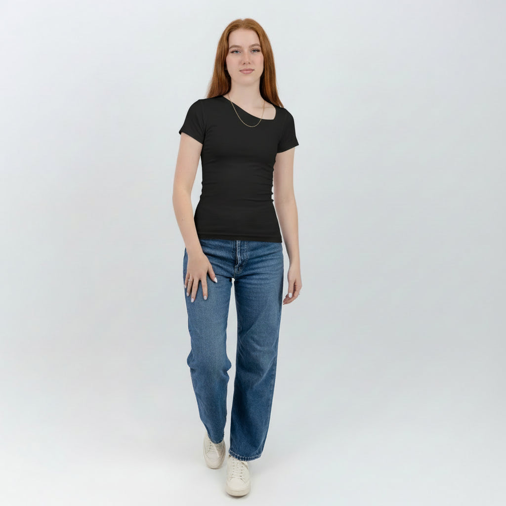 slashed shoulder Short sleeve top