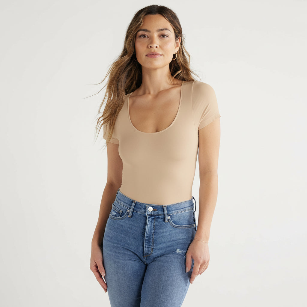 Deep Round Short Sleeve Top
