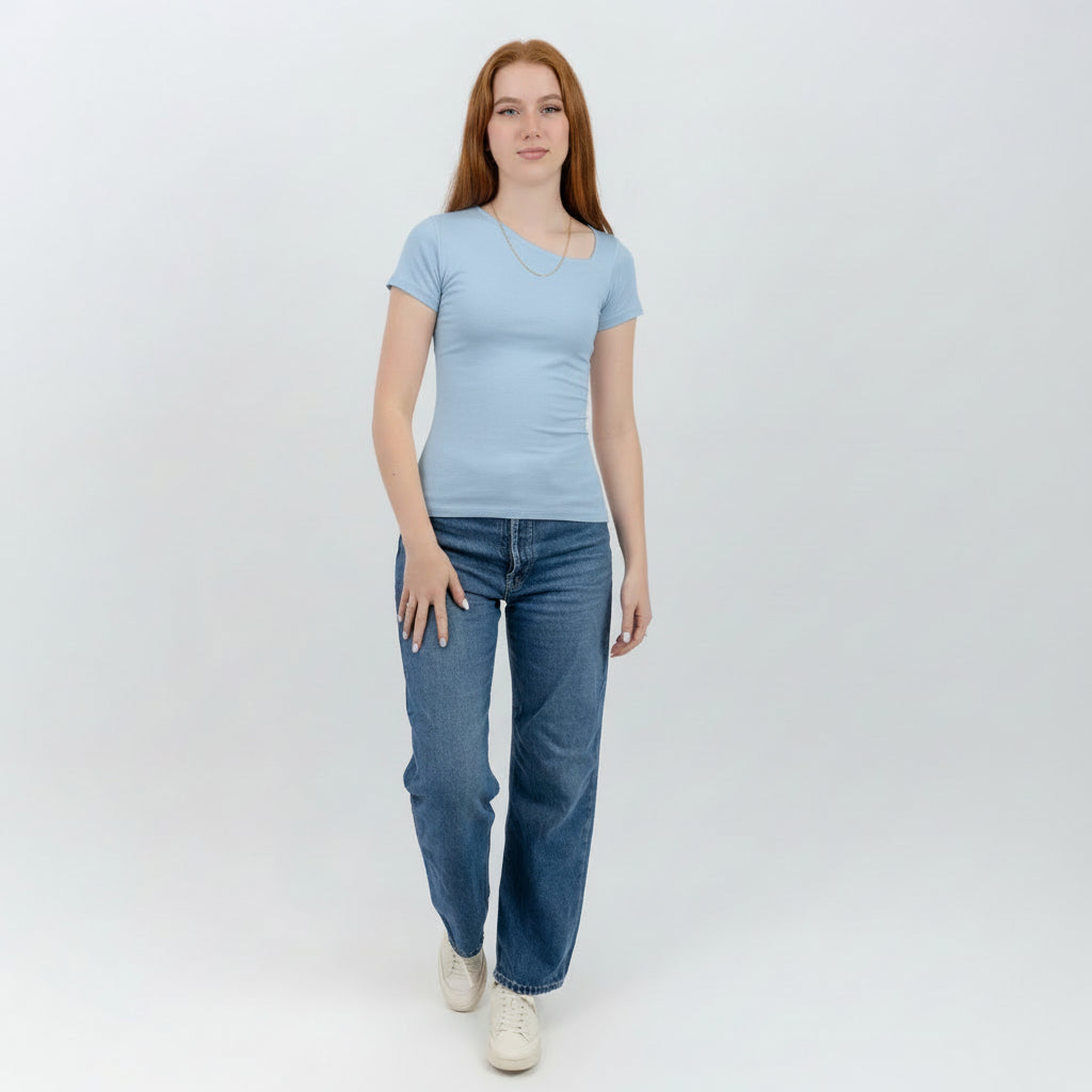 slashed shoulder Short sleeve top