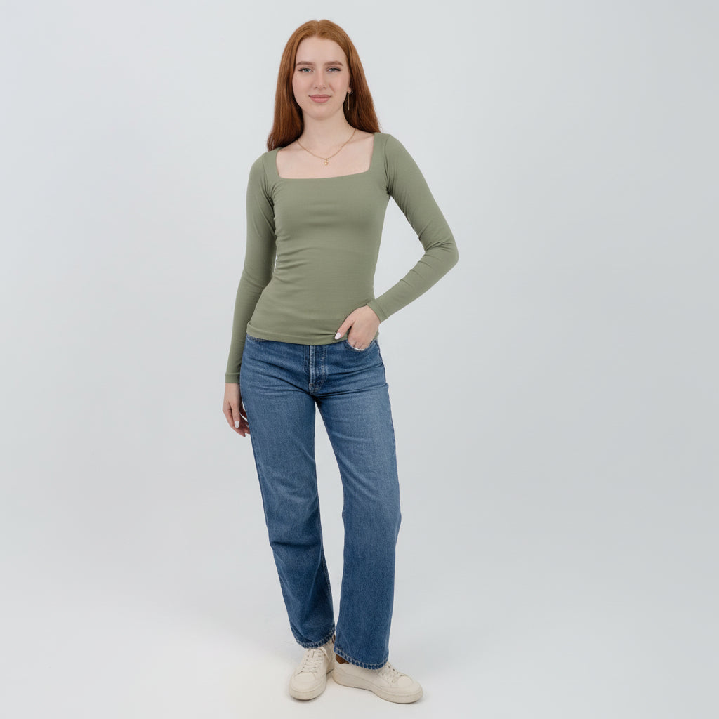 Square Neck Long Sleeve Top