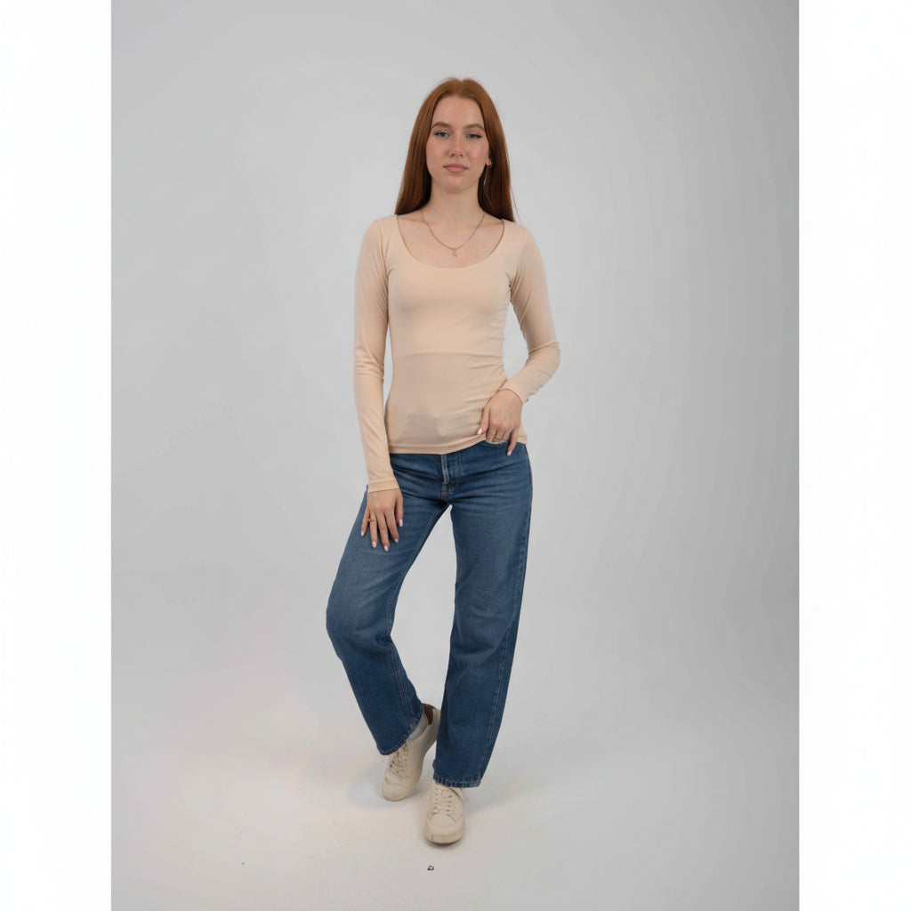 Deep Round Long Sleeve Top