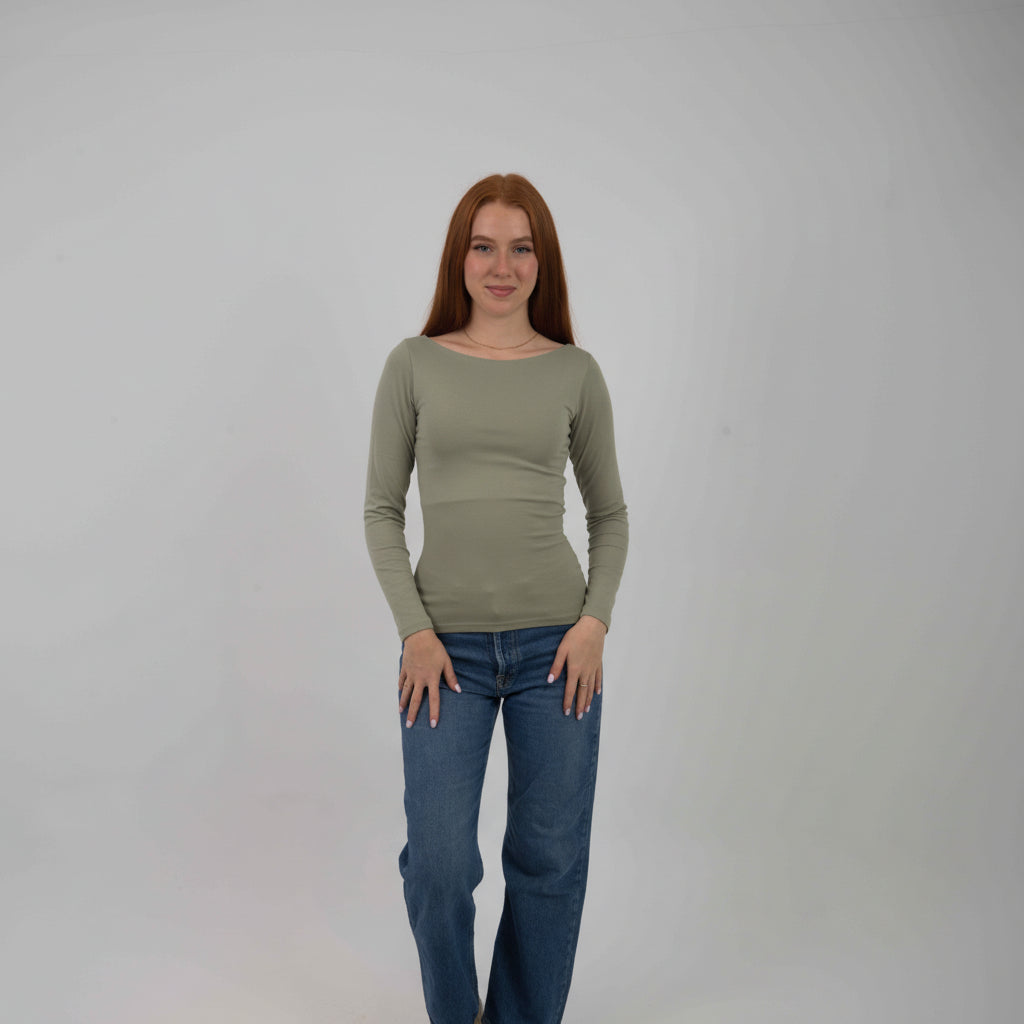 Straight Neck Long Sleeve Top