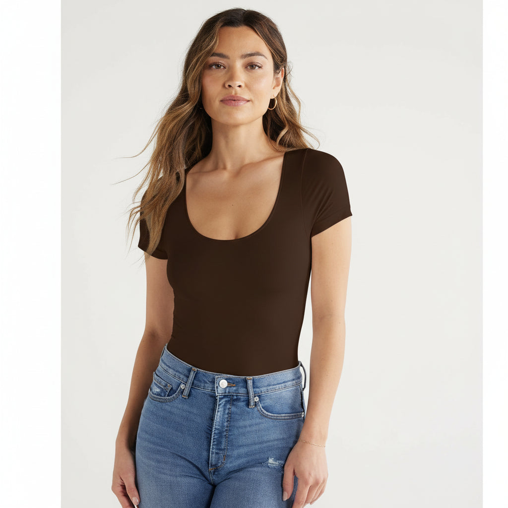 Deep Round Short Sleeve Top