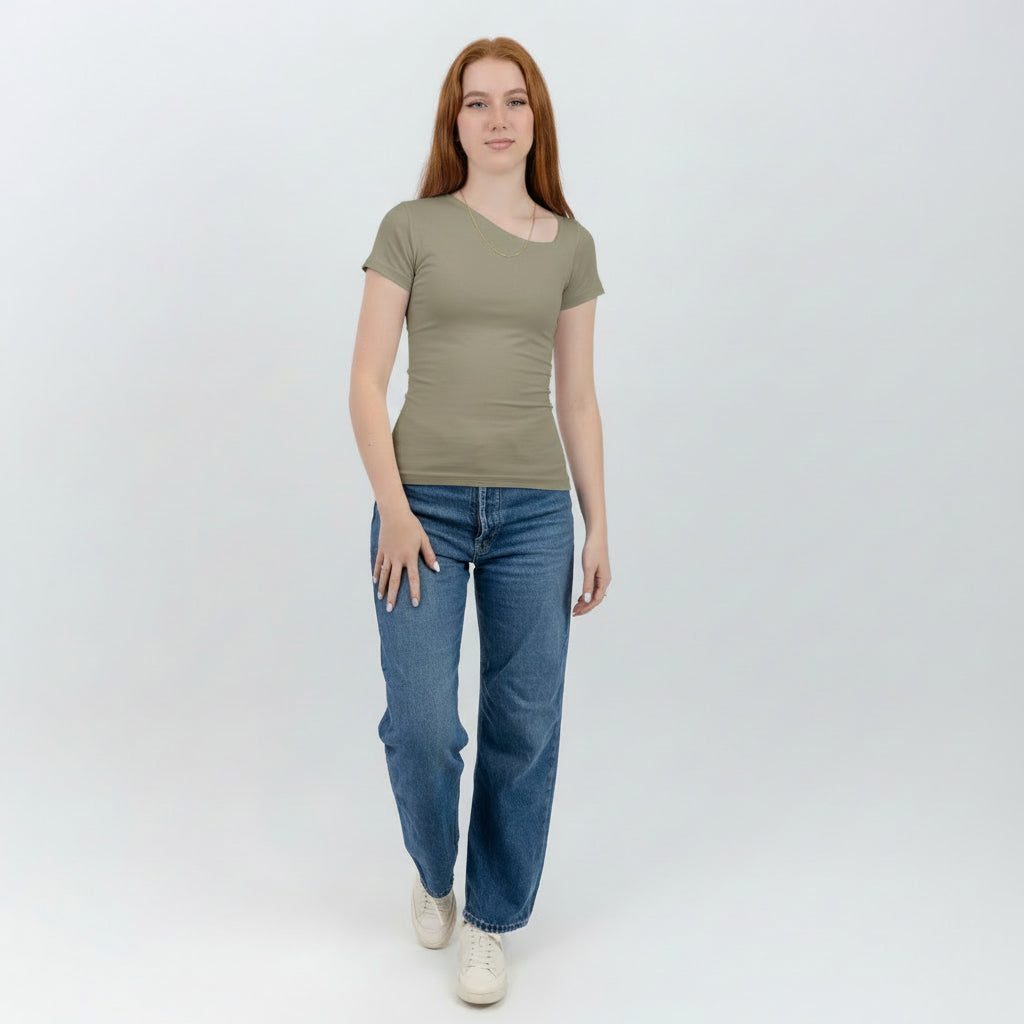 slashed shoulder Short sleeve top